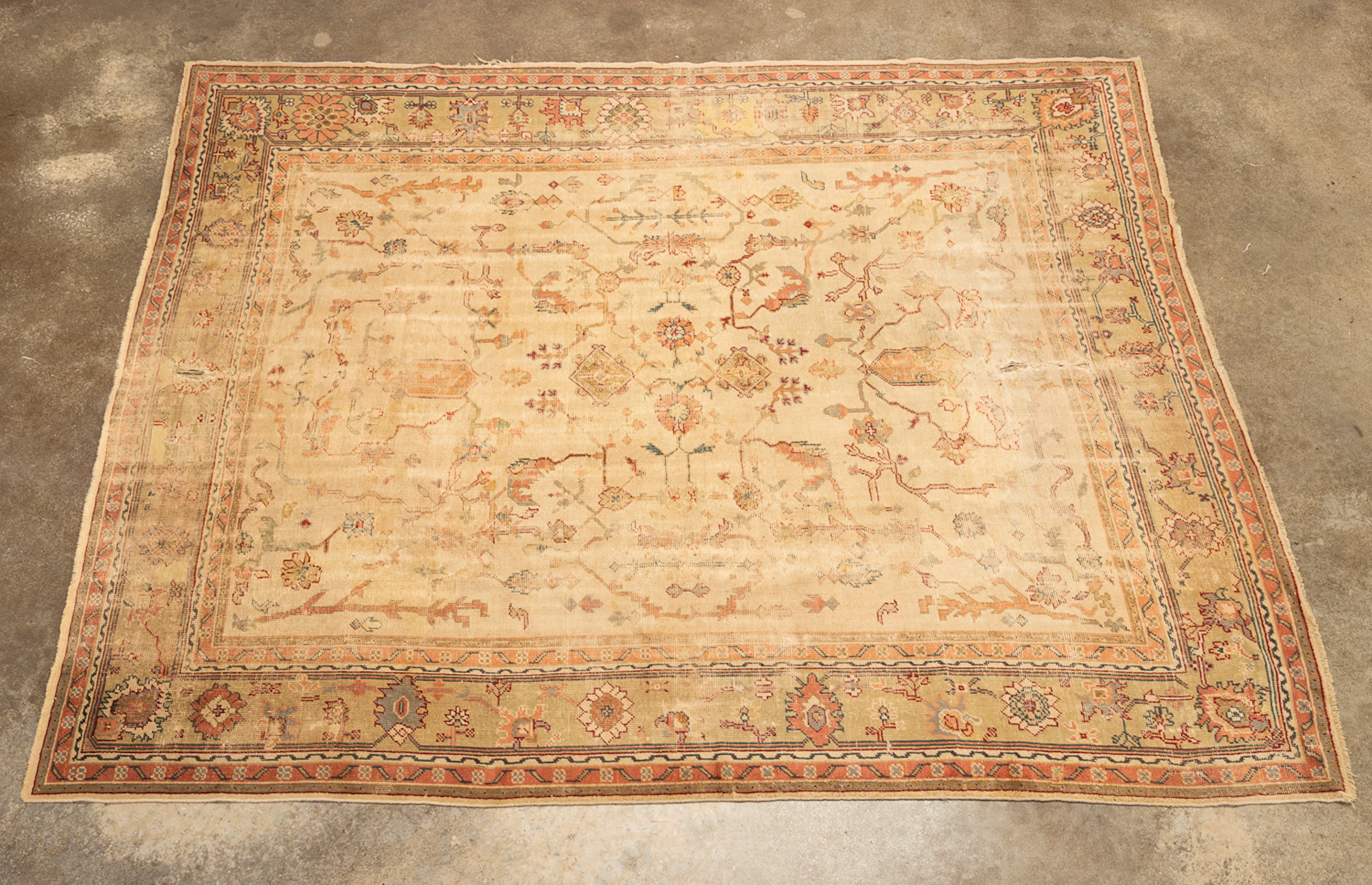 Turkish Oushak Rug, 20th C., Cream/Gold/Red/Pink