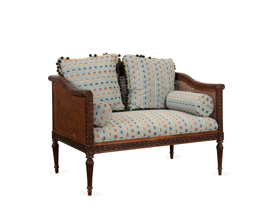 Louis XVI Style Double Caned Mahogany Settee
