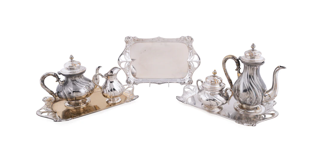WMF, Plated Four Piece Tea Service & Three Trays