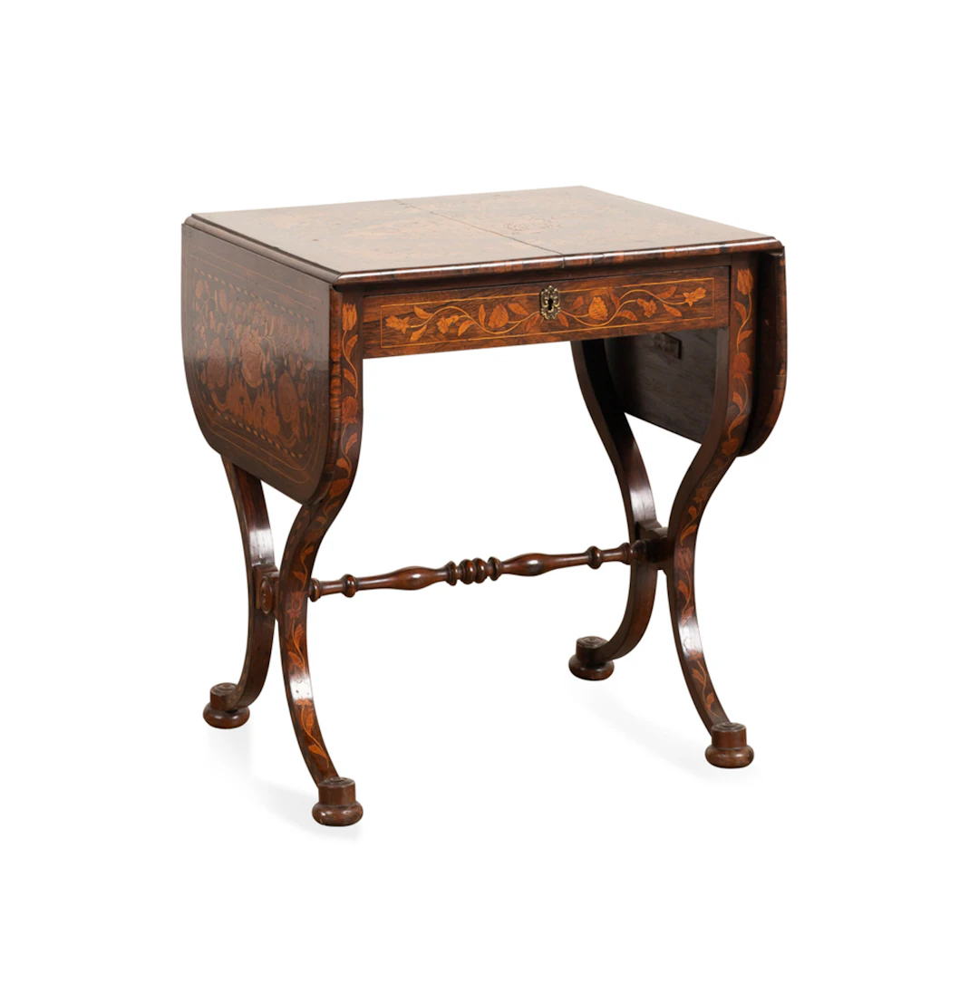 19th C. Dutch Regency Inlaid Drop Leaf Side Table