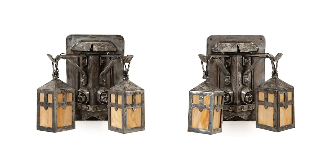 Pair of Arts & Crafts Style Monk's Head Sconces