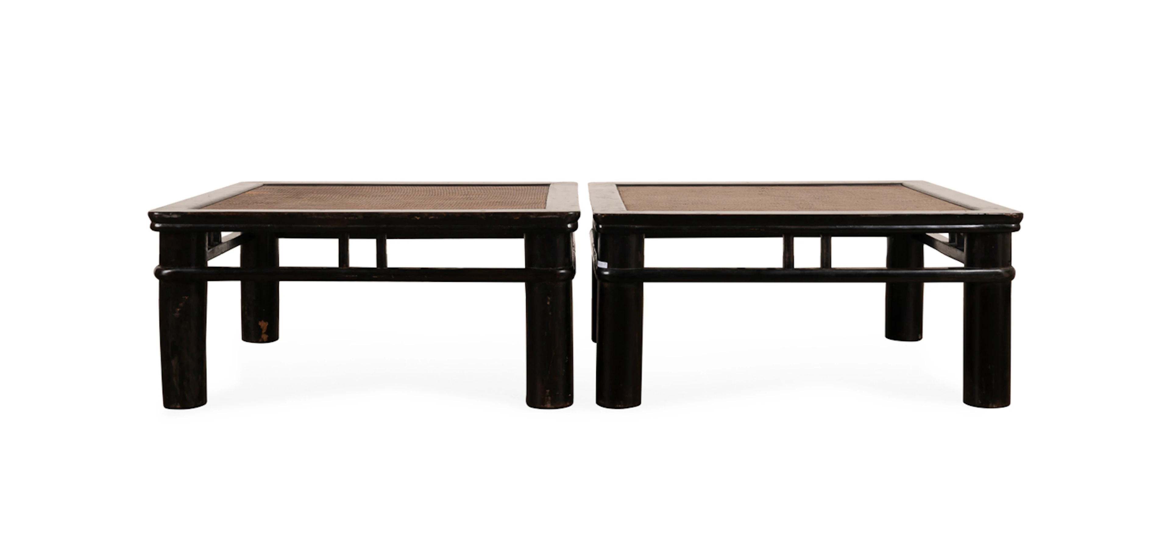 Pair of Chinese Grass Top Hard Wood Side Tables