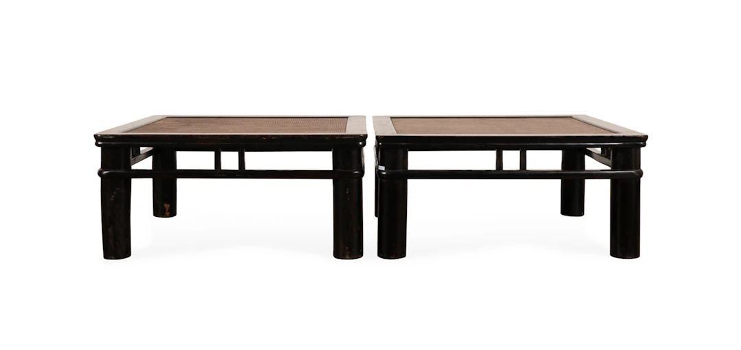 Pair of Chinese Grass Top Hard Wood Side Tables