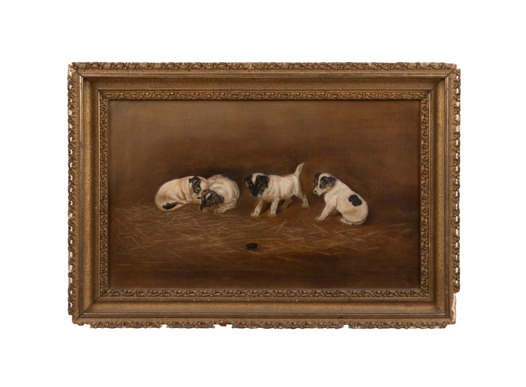 American School, Terrier Puppies, 20th C., O/C