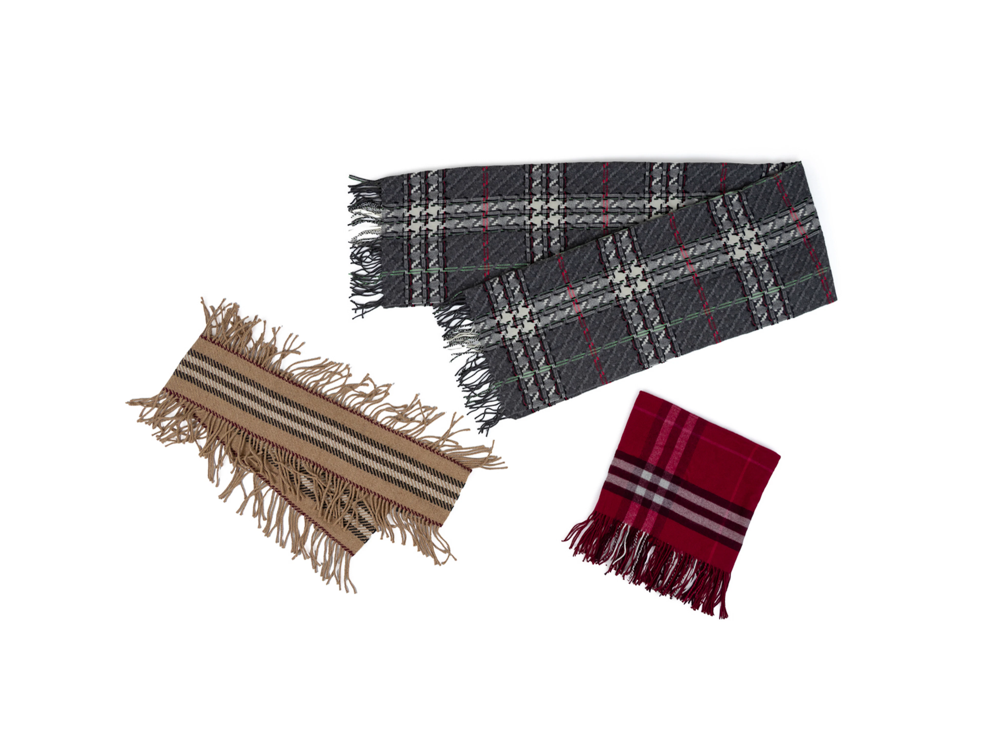 Burberry, Three Wool/Cashmere Scarves with Fringe