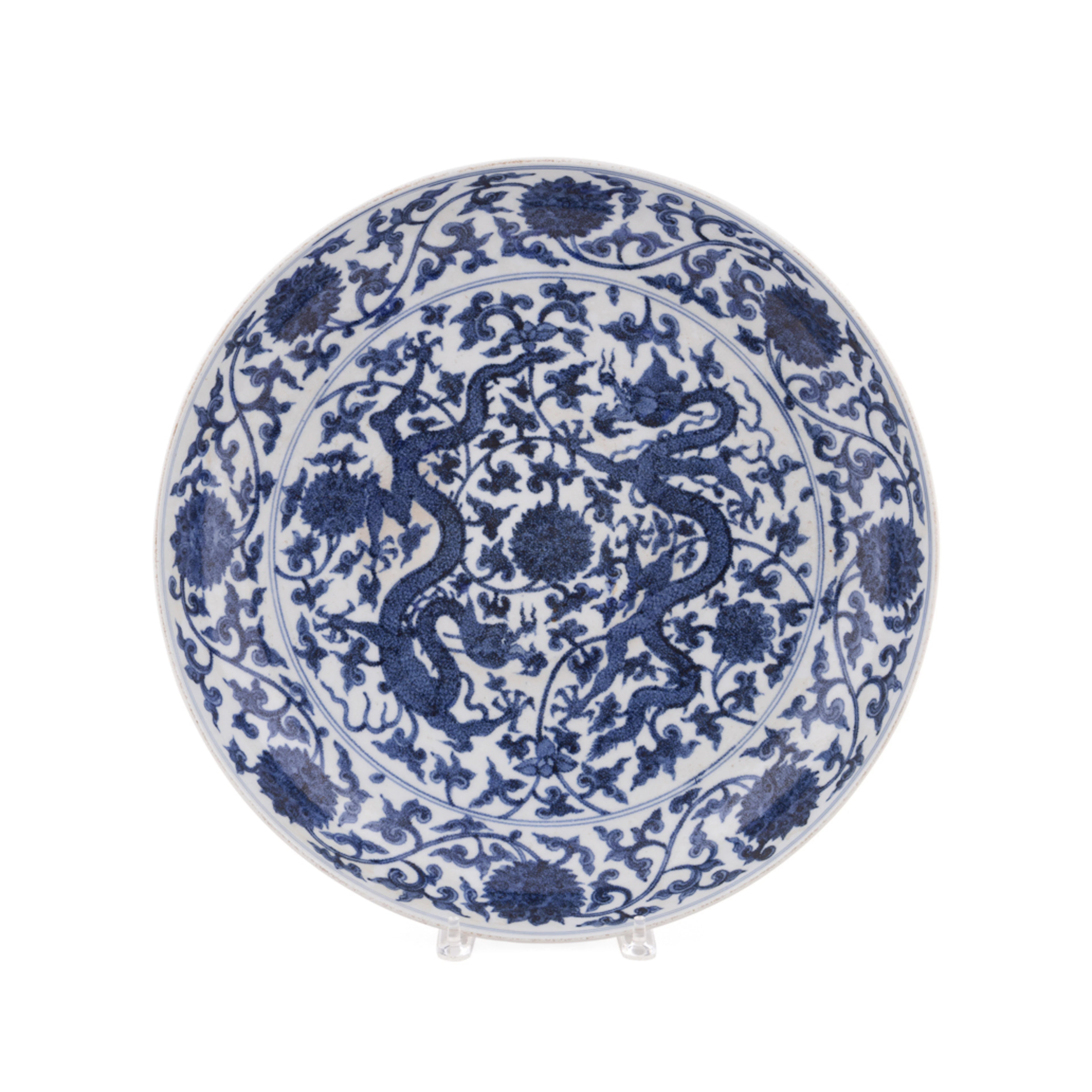 Chinese Blue & White Dragon Motif Porcelain Charger
