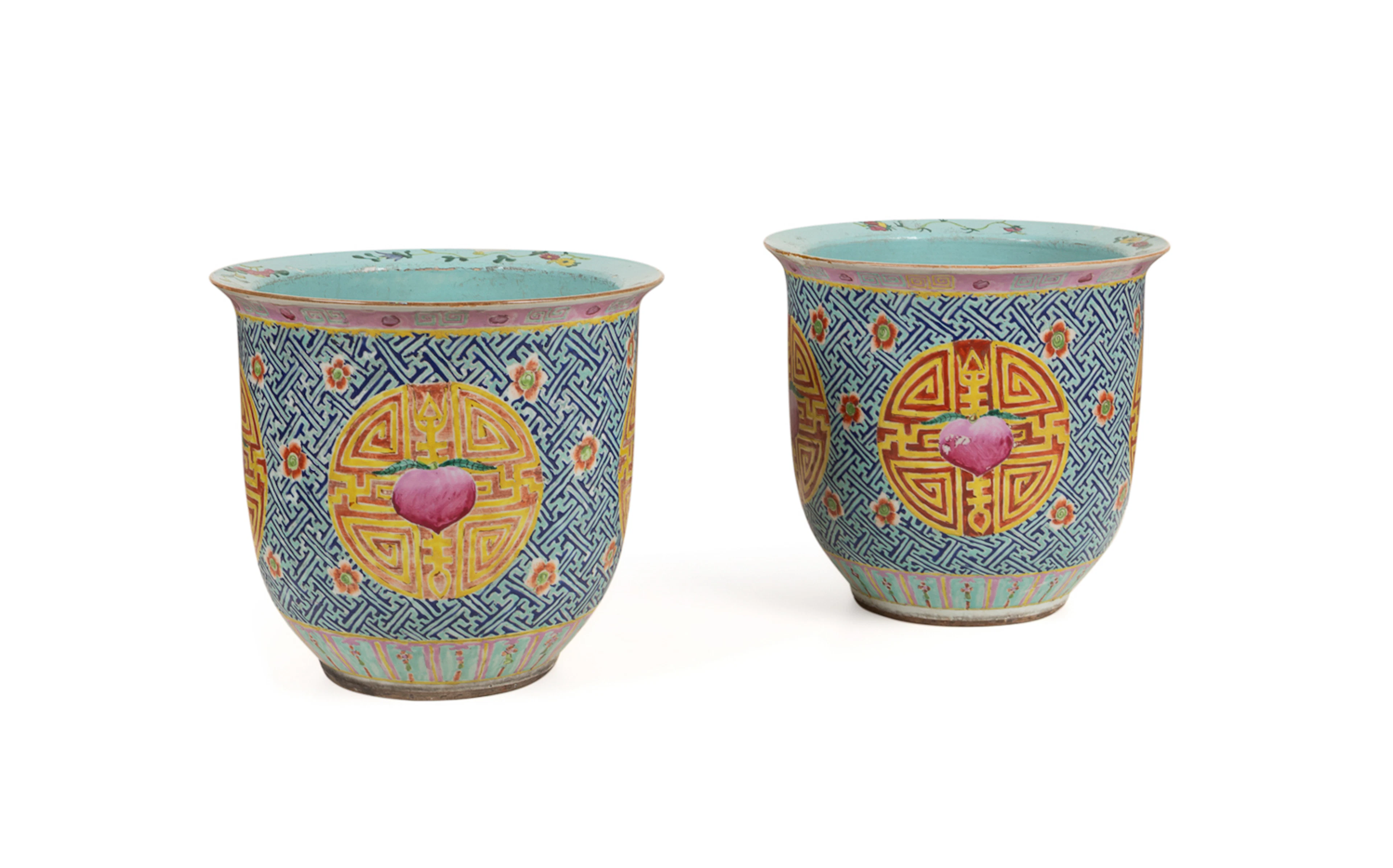 Pair of Famille Rose Porcelain Jardinieres
