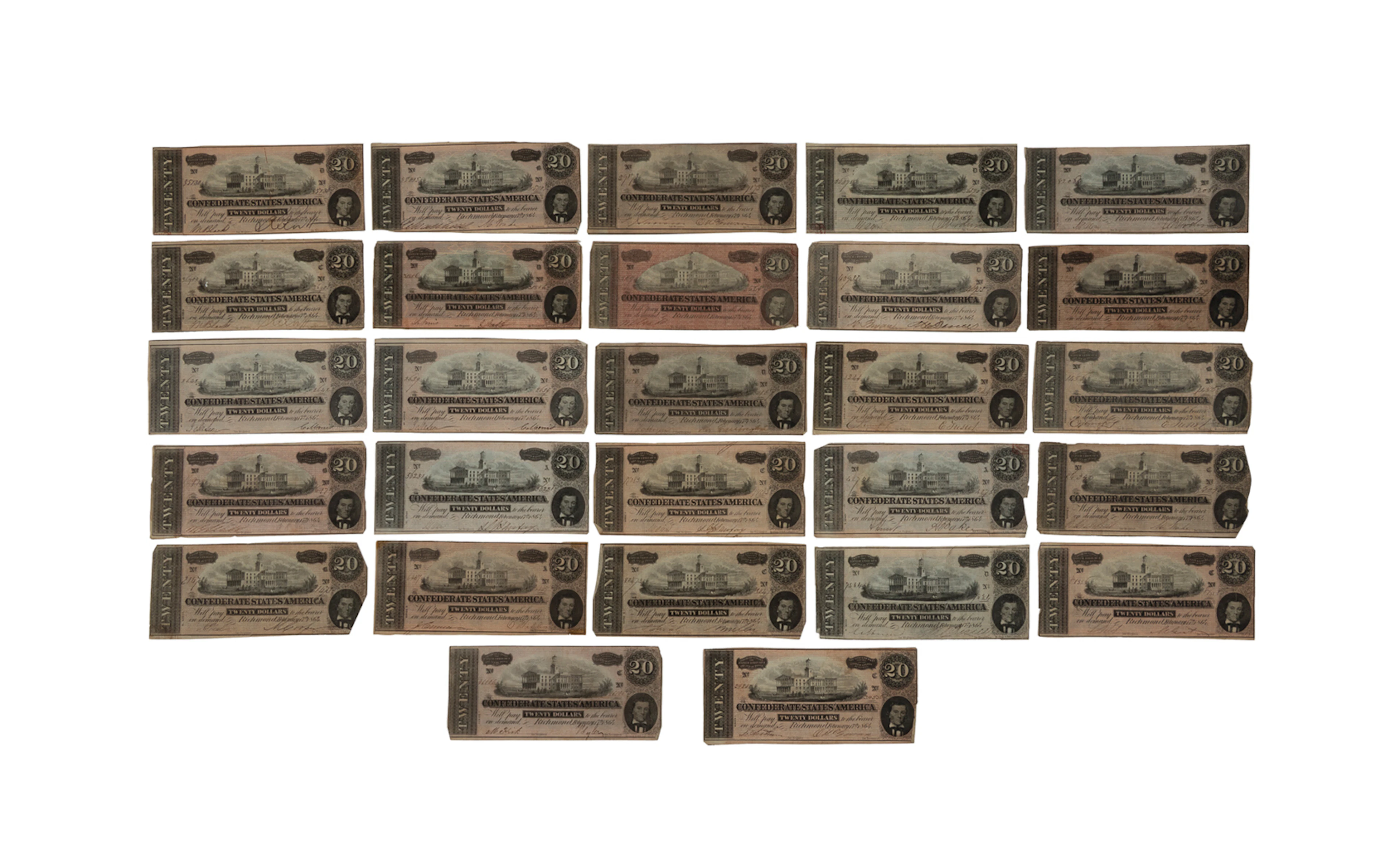 Group of 27, T-67 Confederate Banknotes, 1864 $20