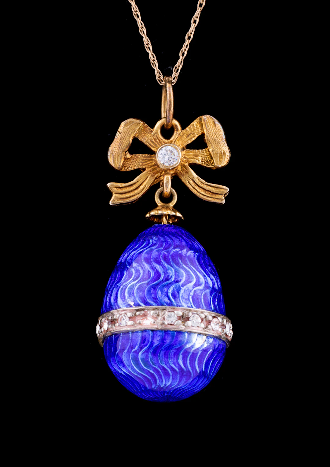 Blue Enamel Egg Pendant Necklace