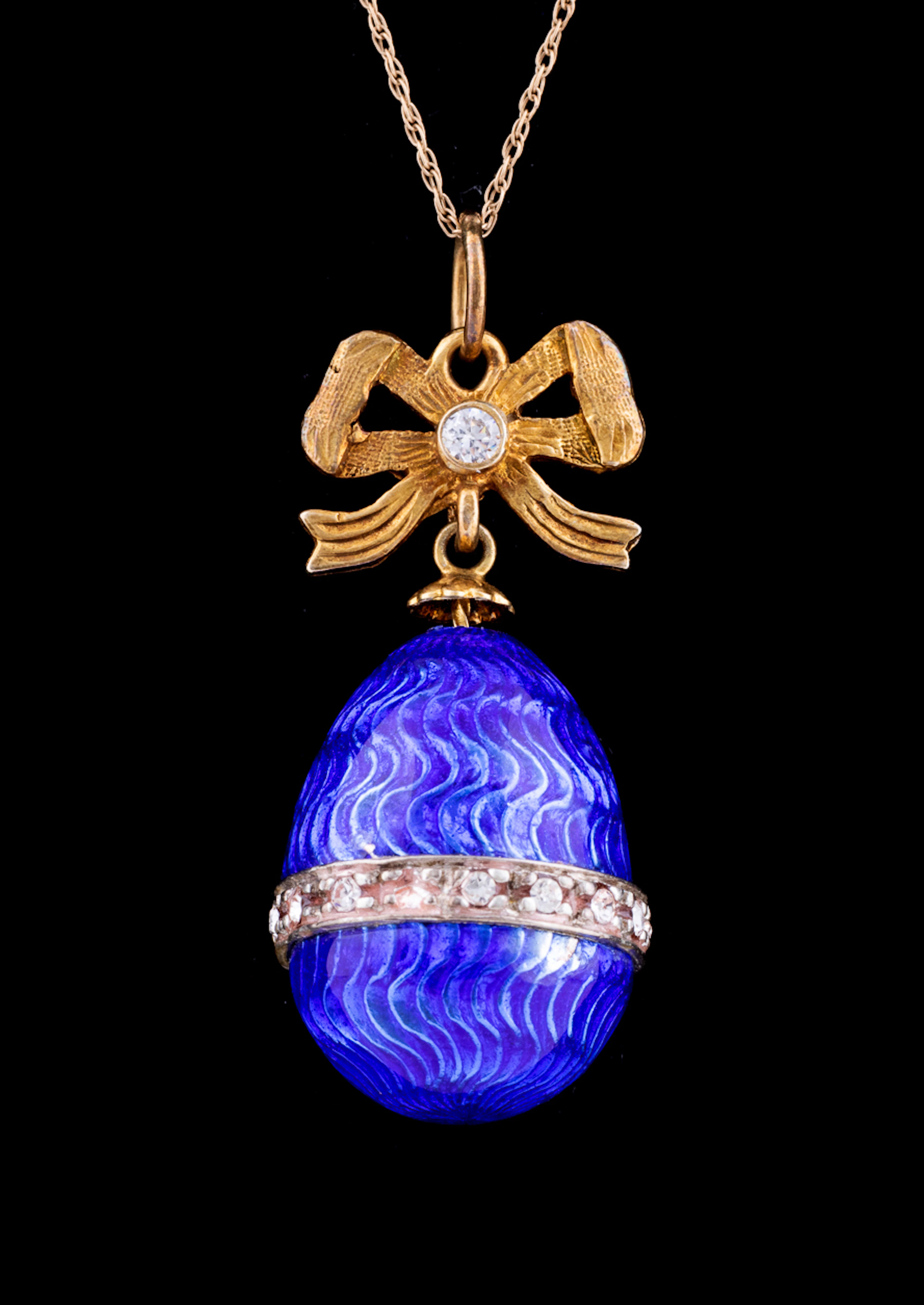 Blue Enamel Egg Pendant Necklace