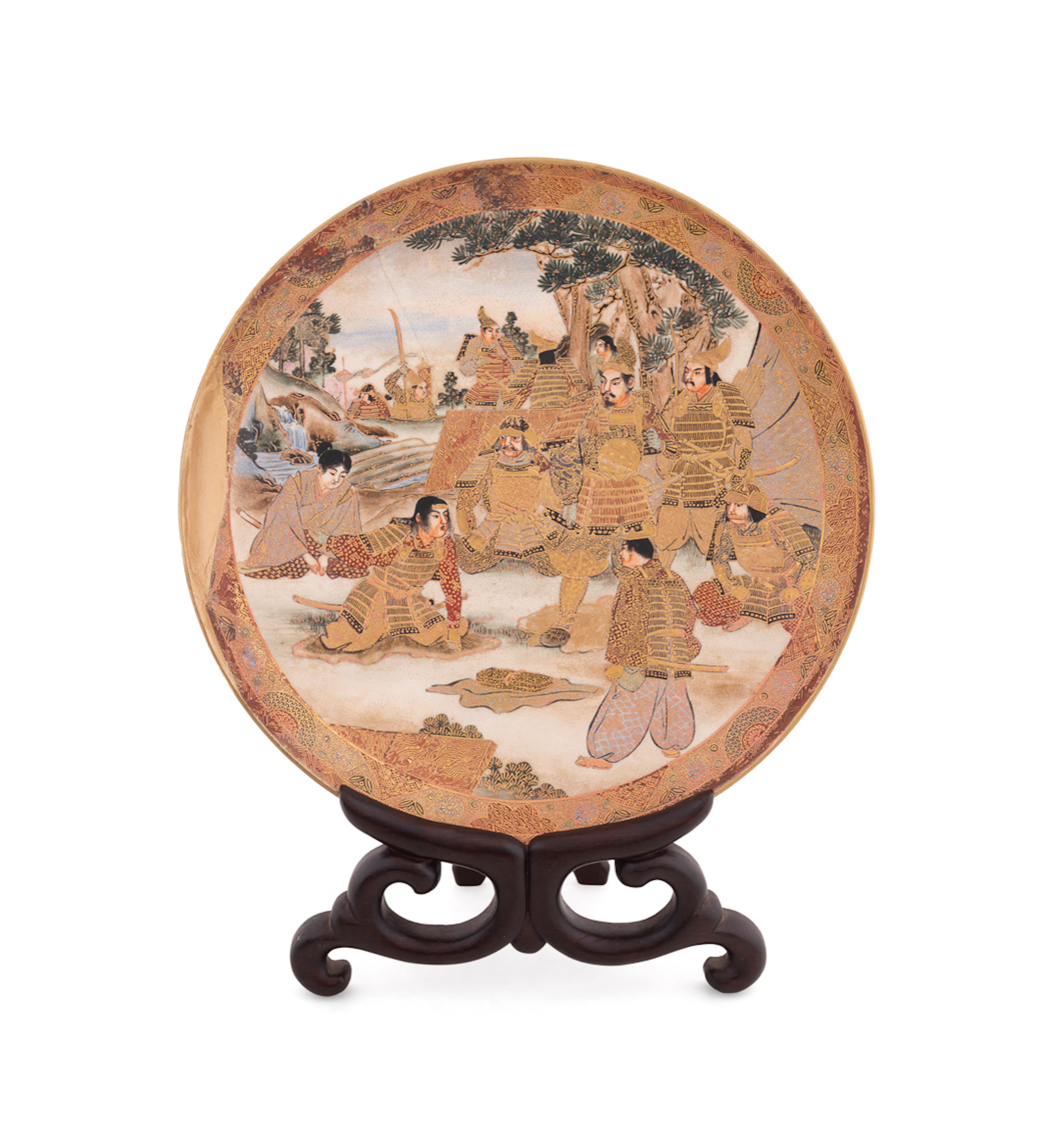 19th C. Japanese Satsuma Ceramic Charger on Stand