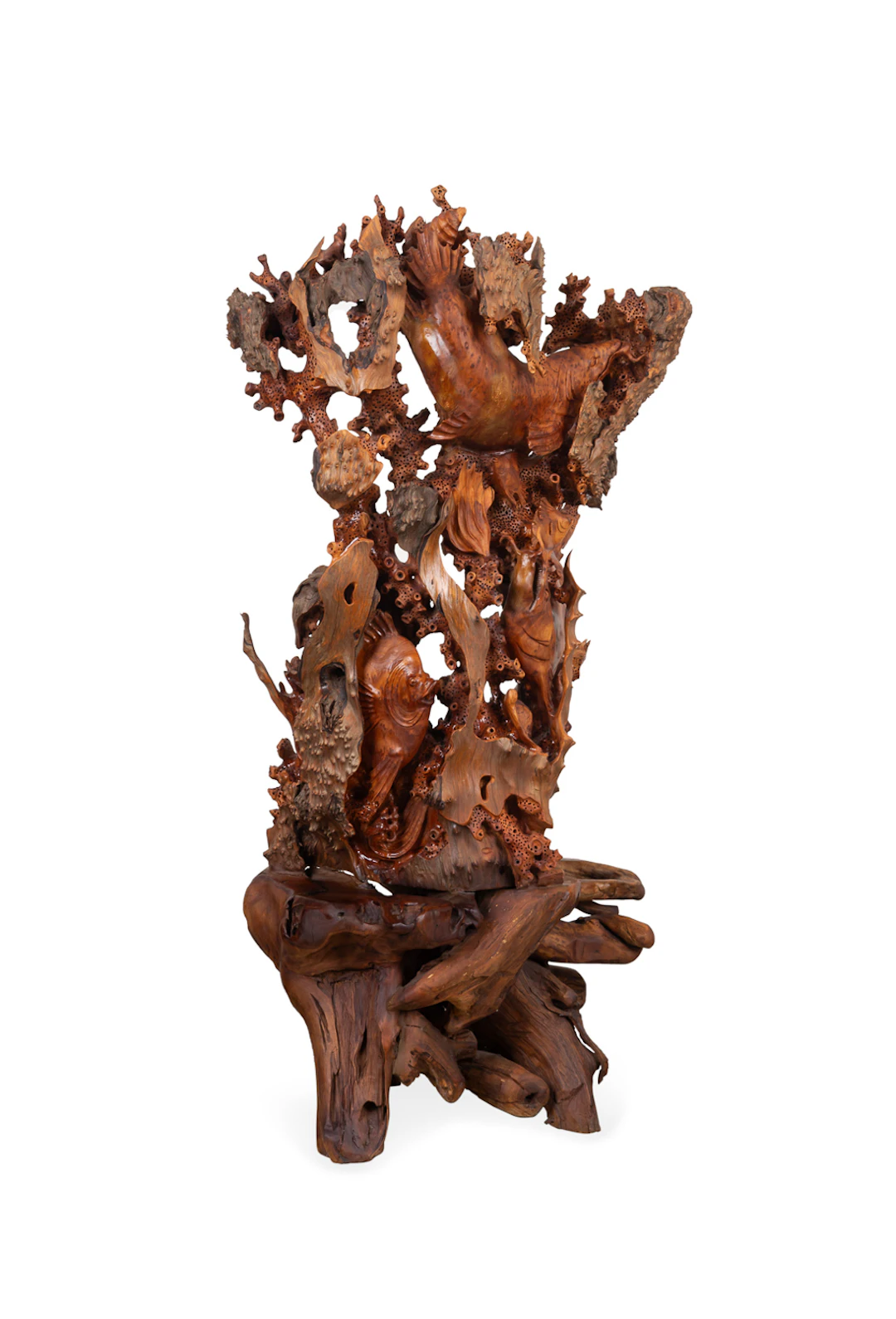 Yu Chunzhou Carved Wood Aquatic Scene