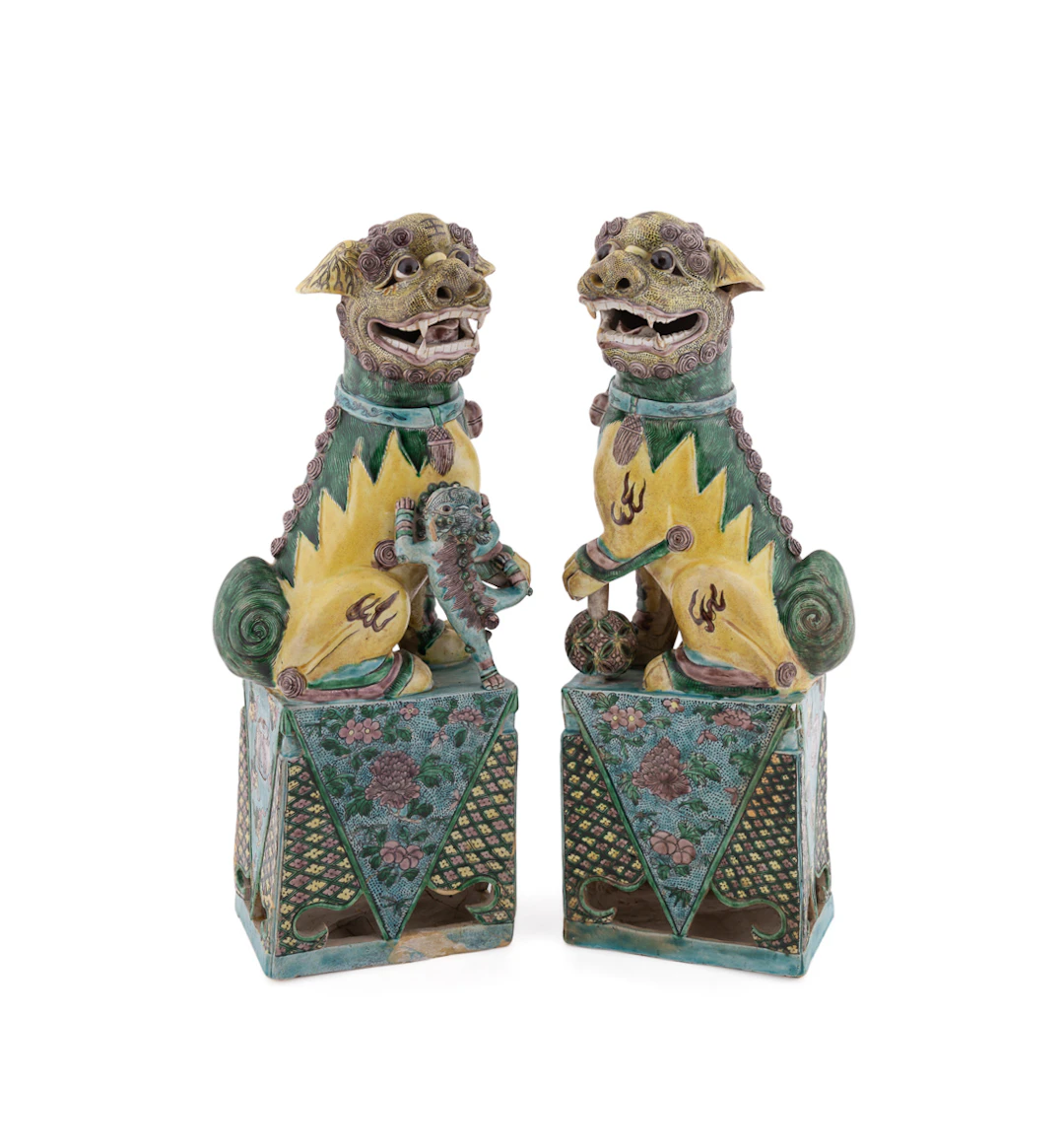 PR. 19th C. Chinese Tricolor Glazed Guardian Lions