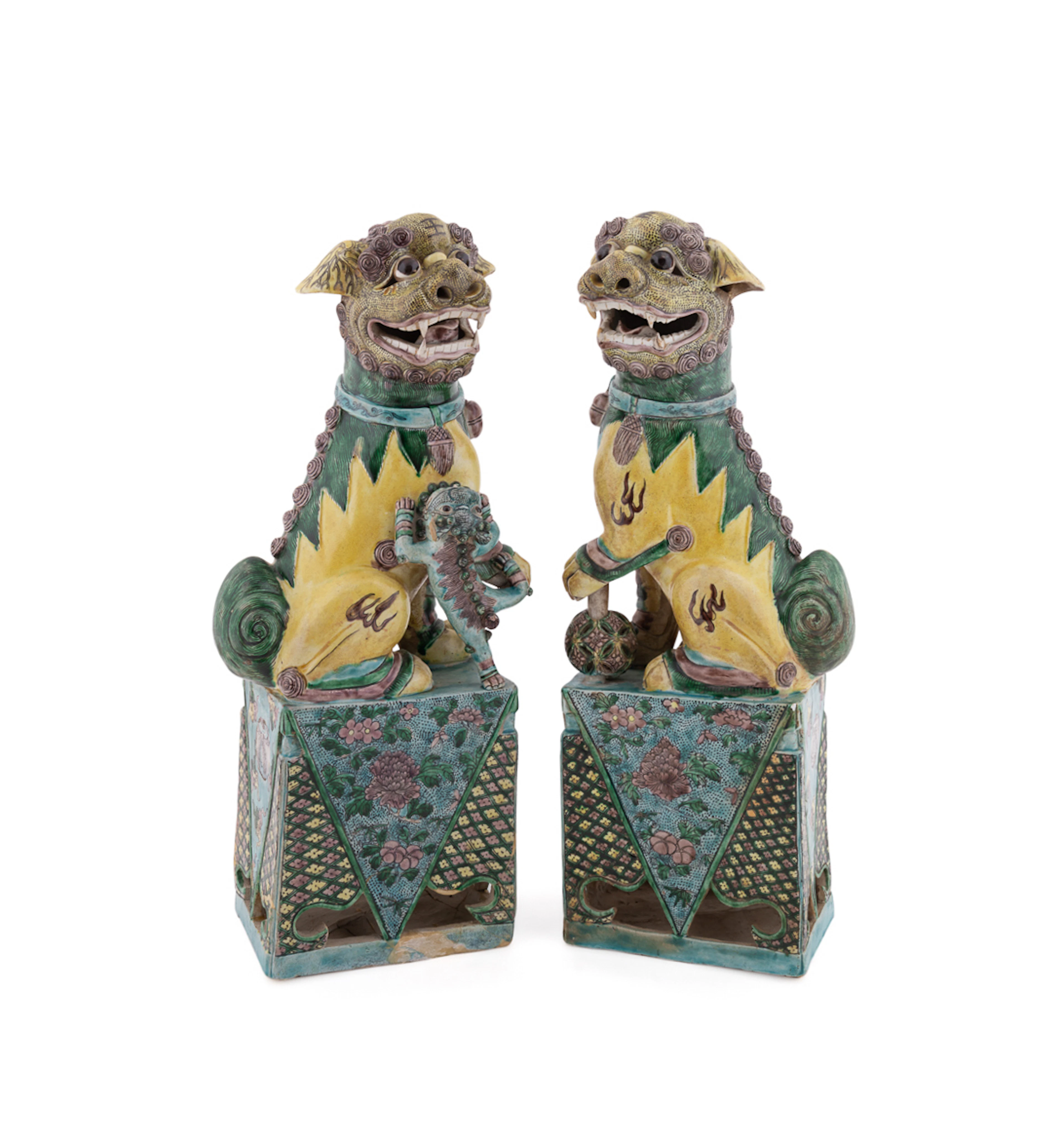 PR. 19th C. Chinese Tricolor Glazed Guardian Lions