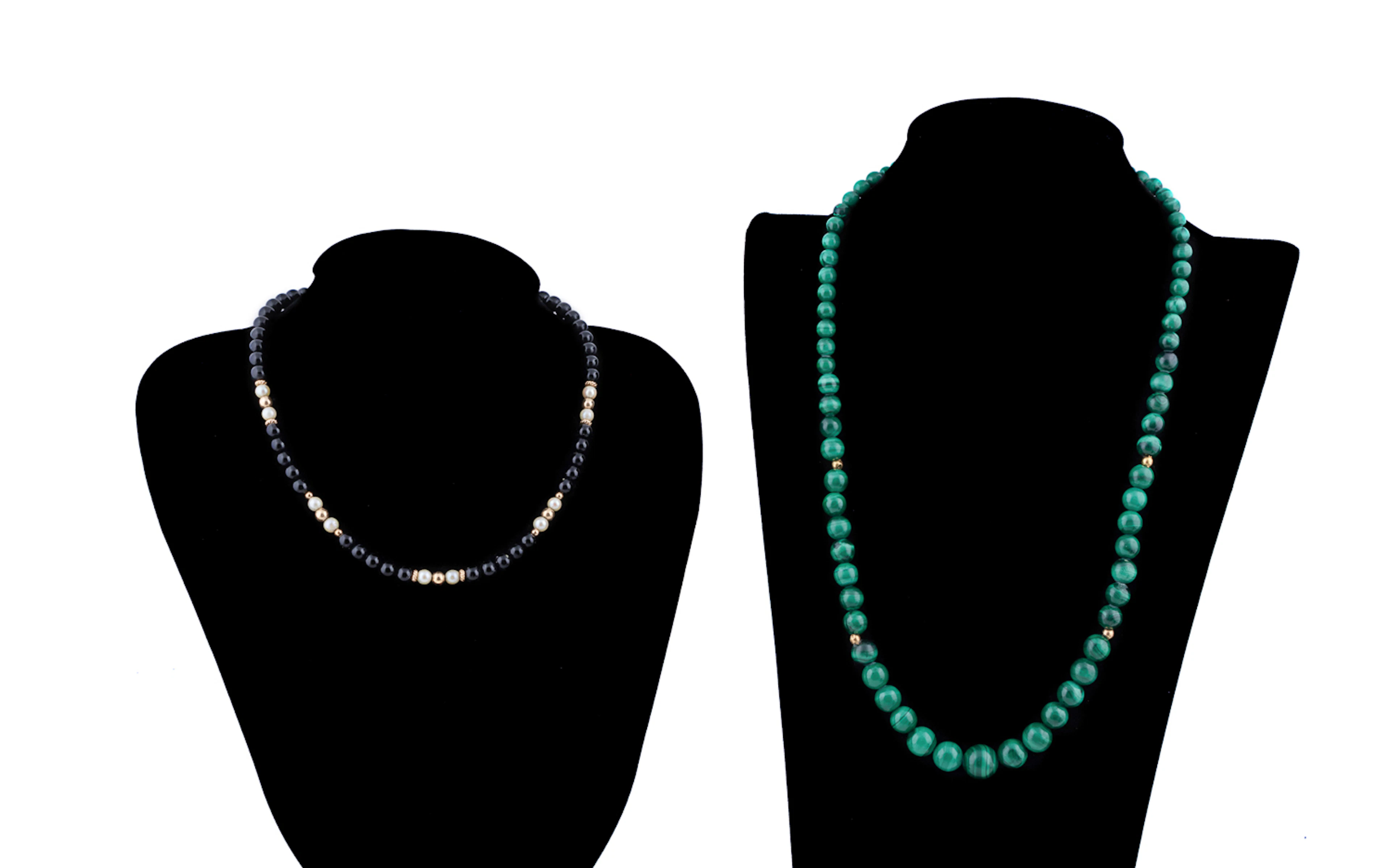 Two YG Accent Bead Necklaces, Malachite & Onyx