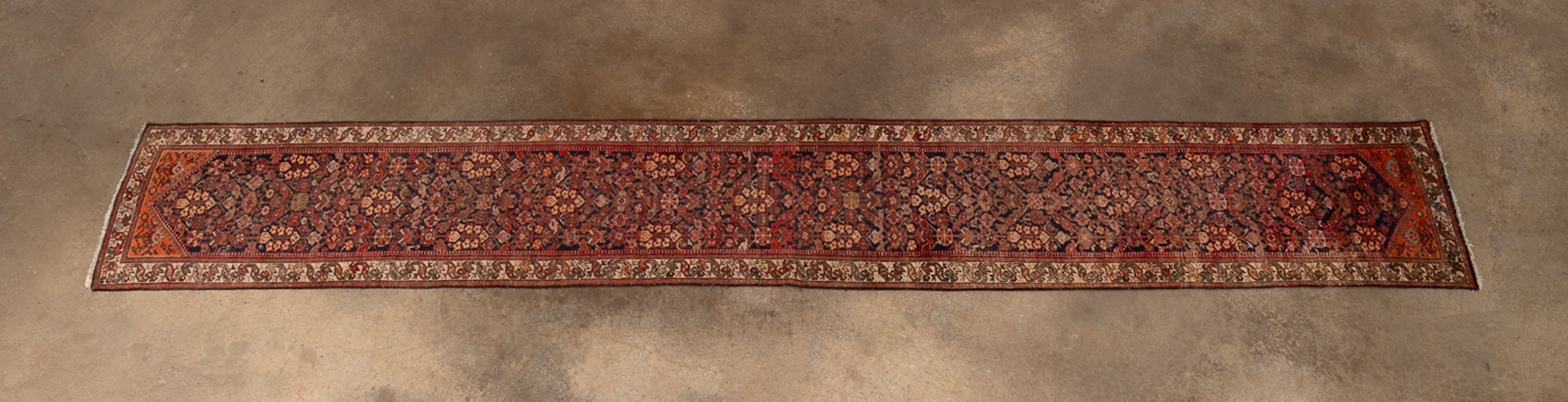 Persian Hamadan Runner, 20th C., Blue/Orange/Red