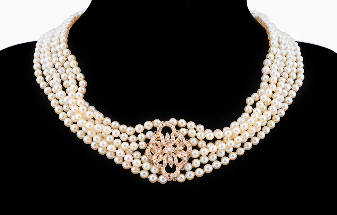 Golden Pearl Multi Strand Choker Necklace