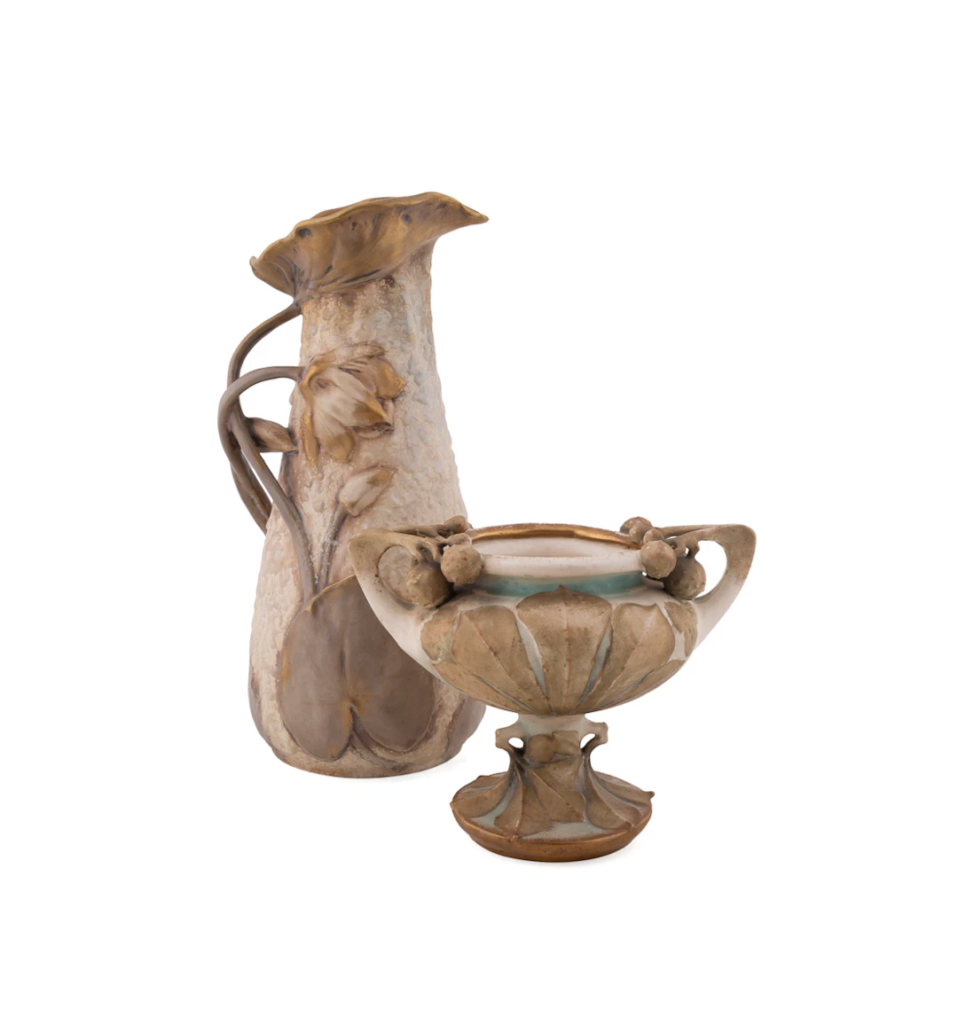 Amphora Art Nouveau Pitcher & Vase, C. 1900