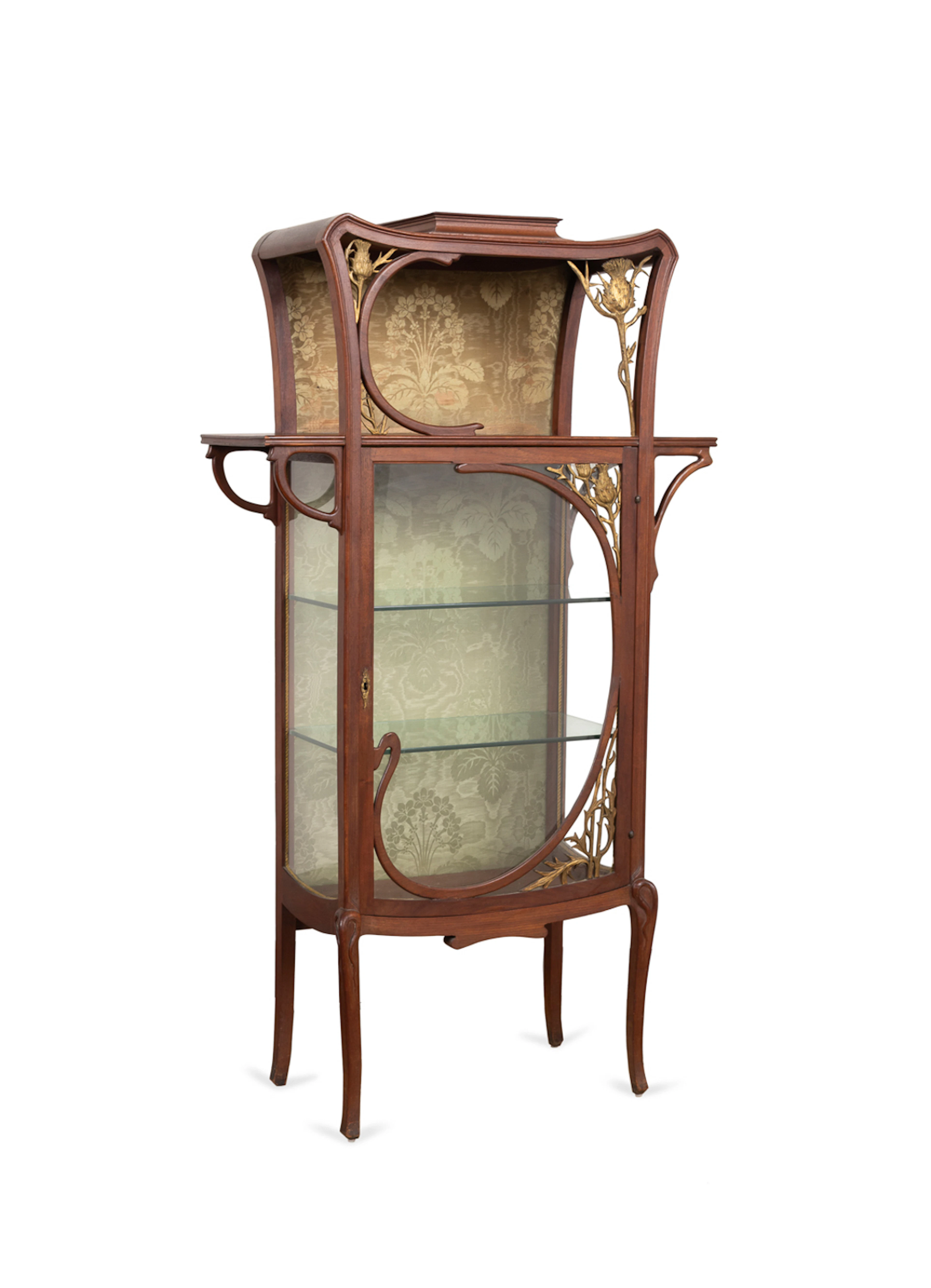 Art Nouveau Gilt Accented Walnut Vitrine, C. 1900