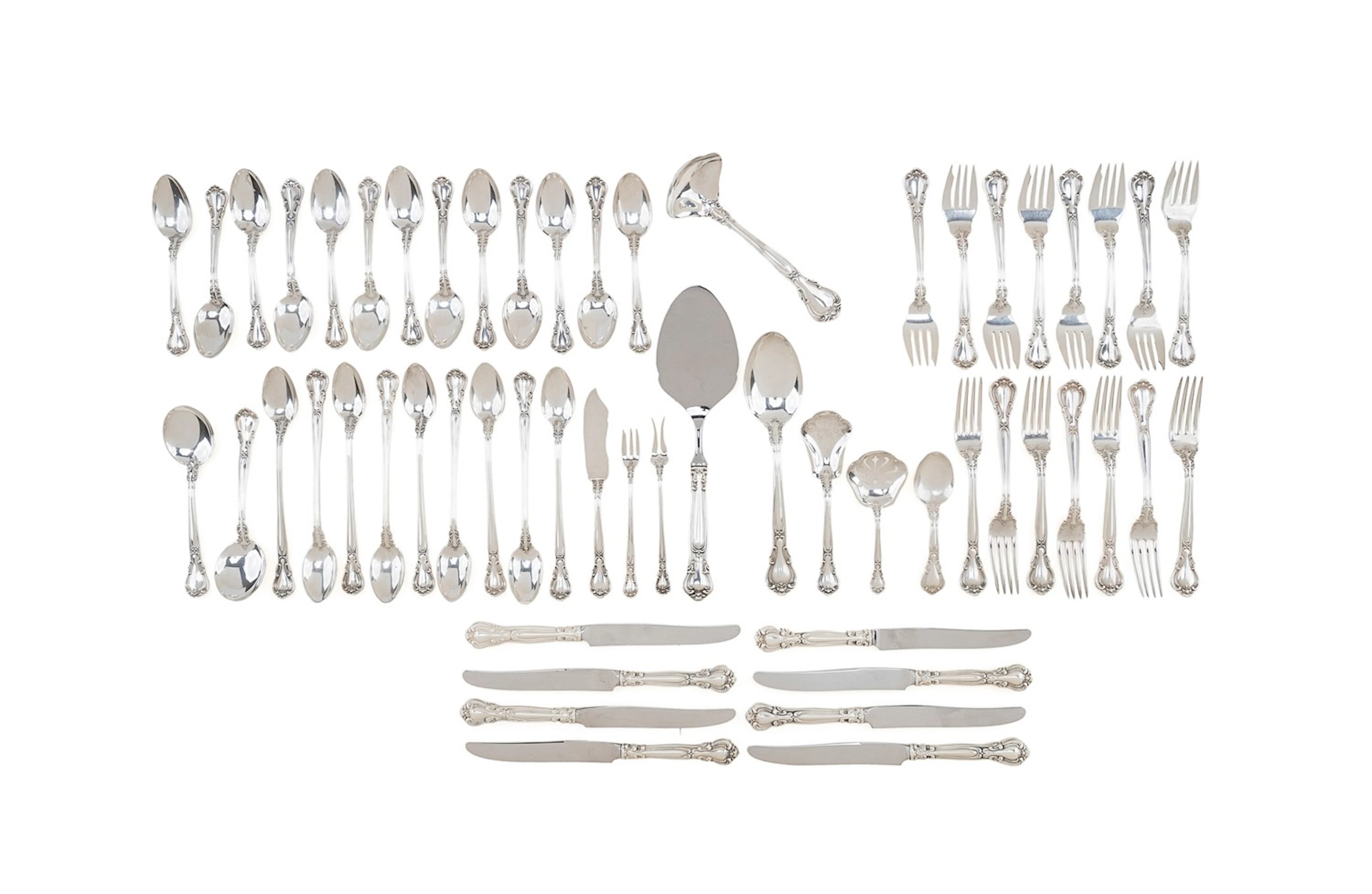 Gorham, 56 Pieces of "Chantilly" Silver Flatware
