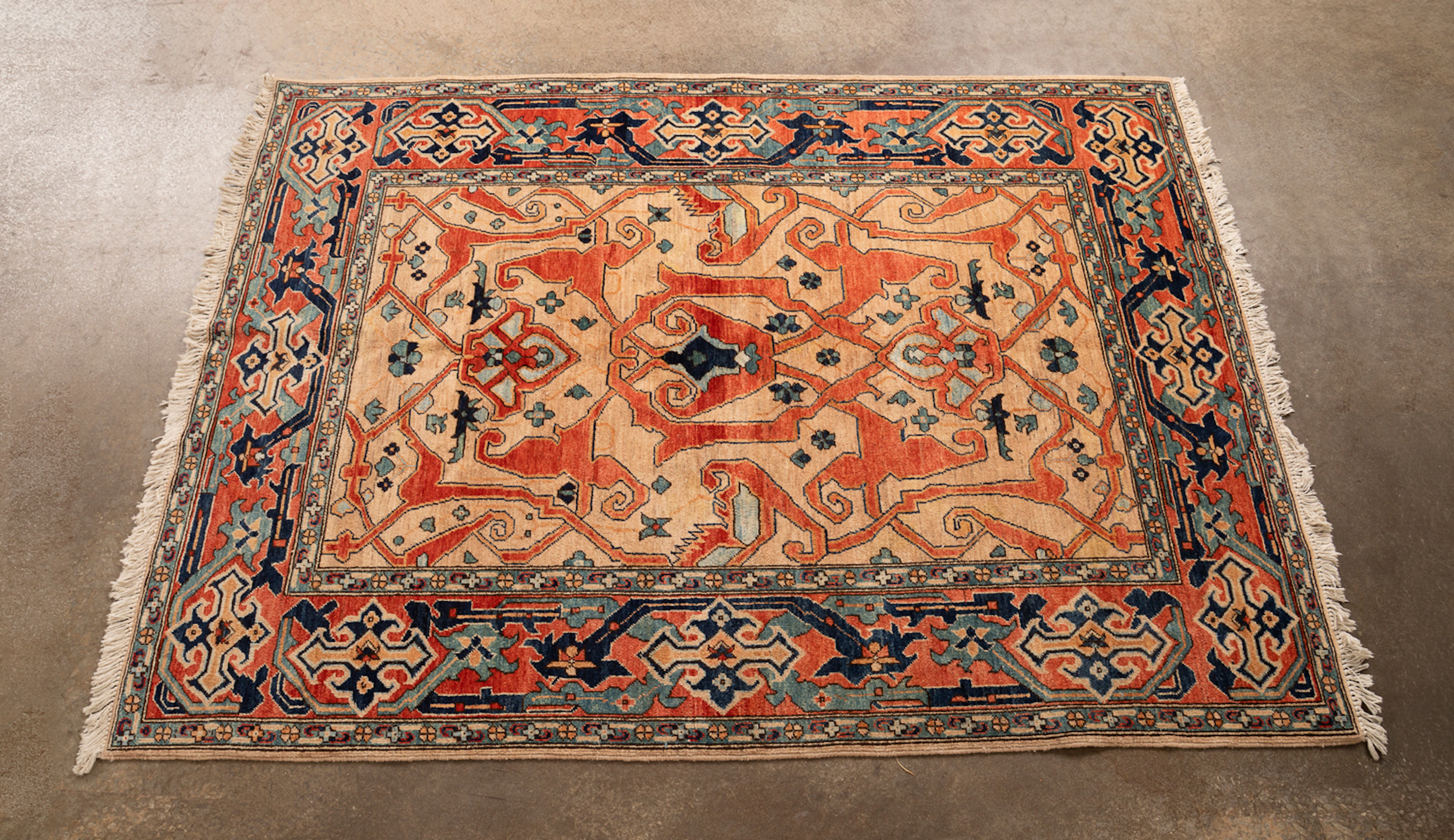 Turkish Azeri Rug, 21st C., Sand/Orange/Blue