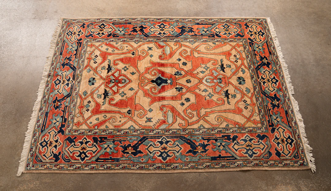 Turkish Azeri Rug, 21st C., Sand/Orange/Blue