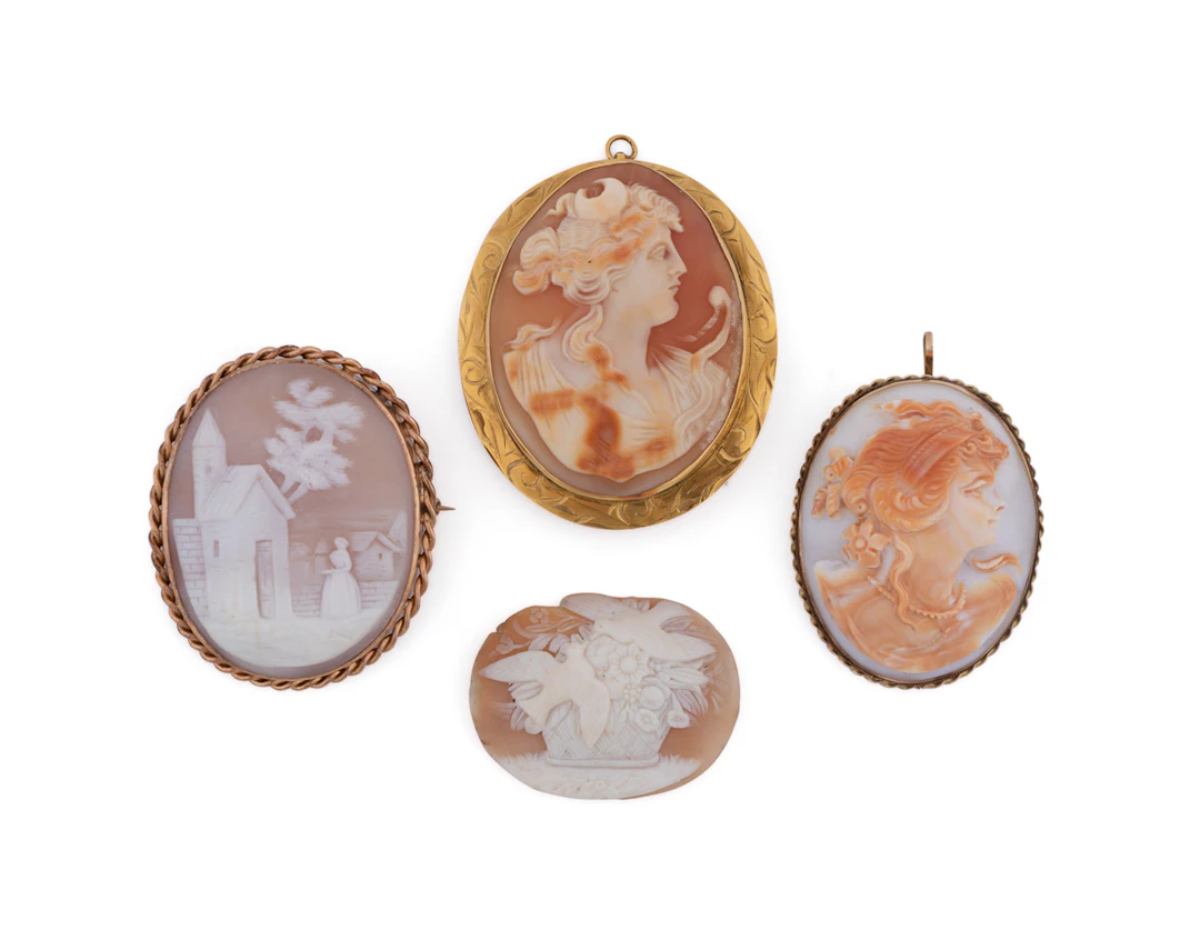 Four Antique & Vintage Cameos, Three Set in Gold