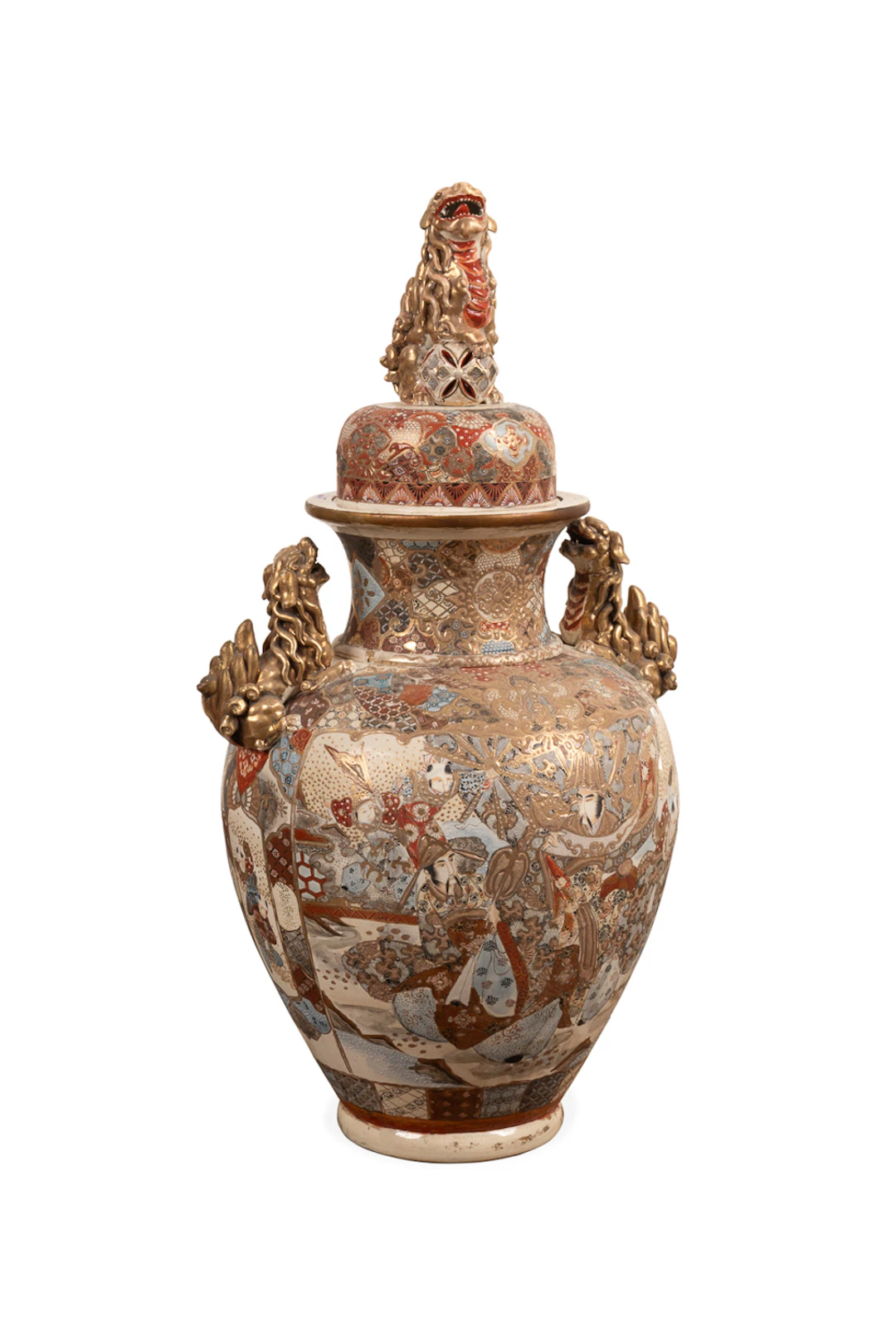 19th C. Monumental Satsuma Earthenware Lidded Urn