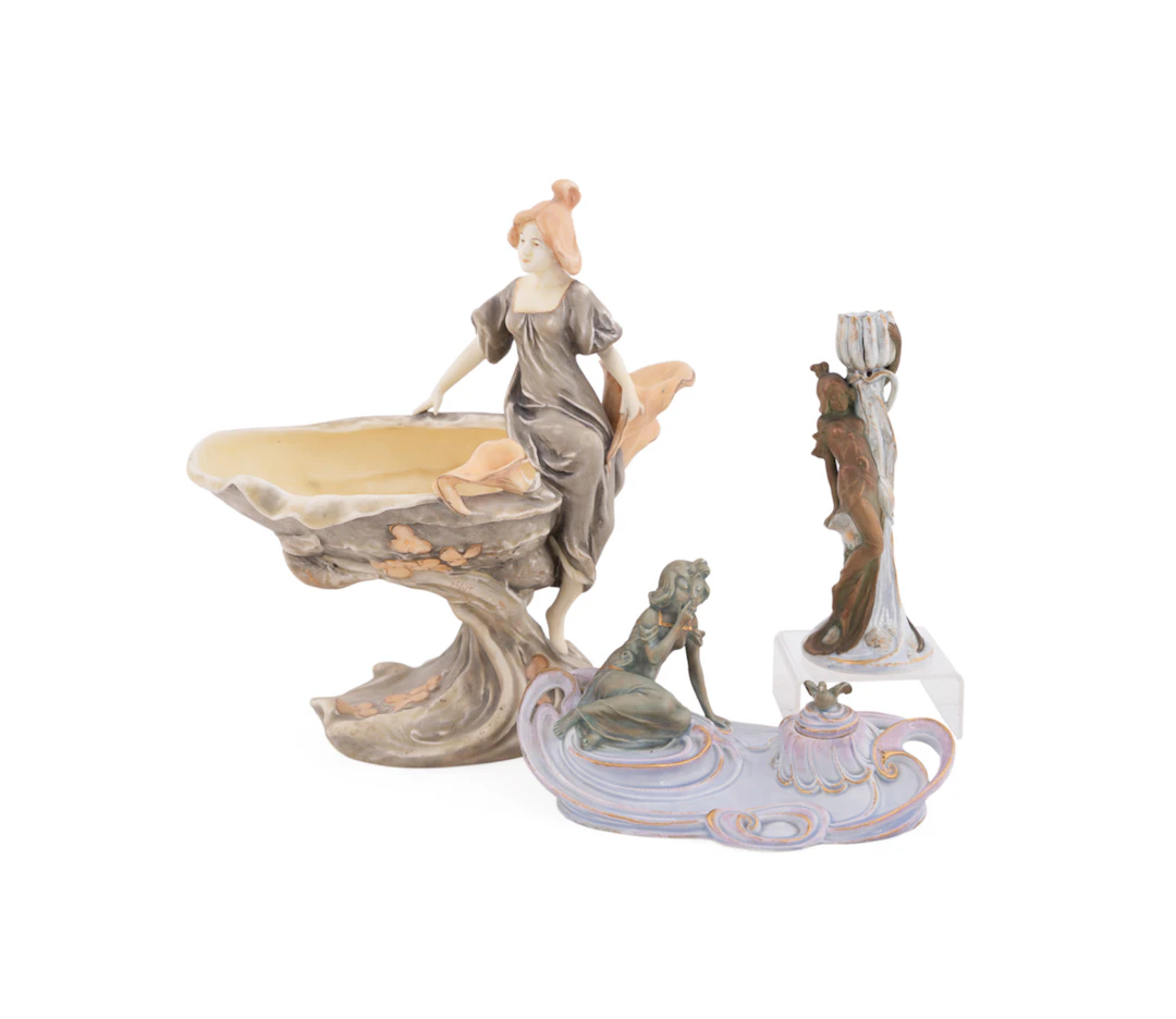 3 Art Nouveau Figural Table Top Articles, C. 1900