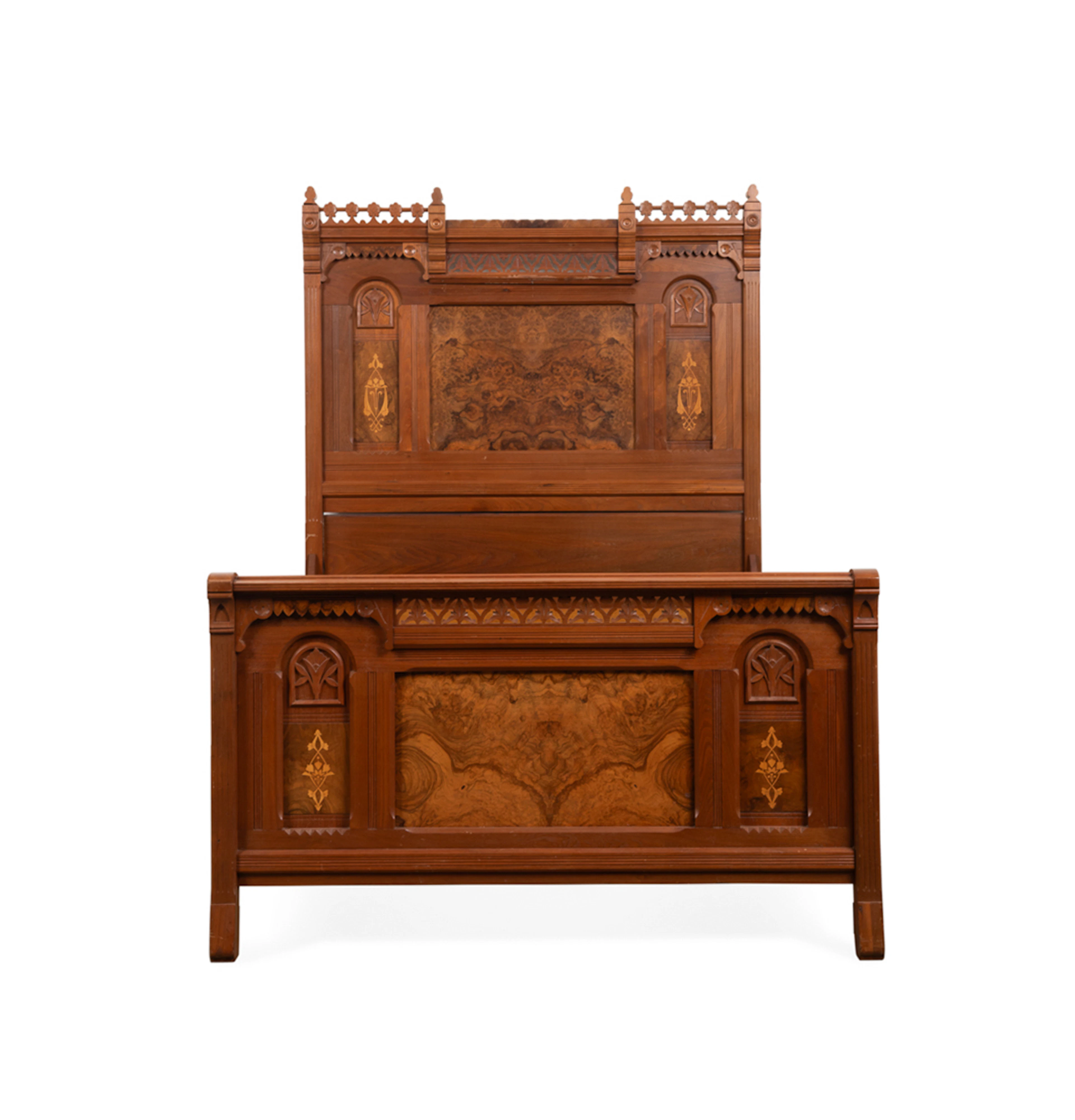Eastlake Aesthetic Movement Walnut Inlaid Bed