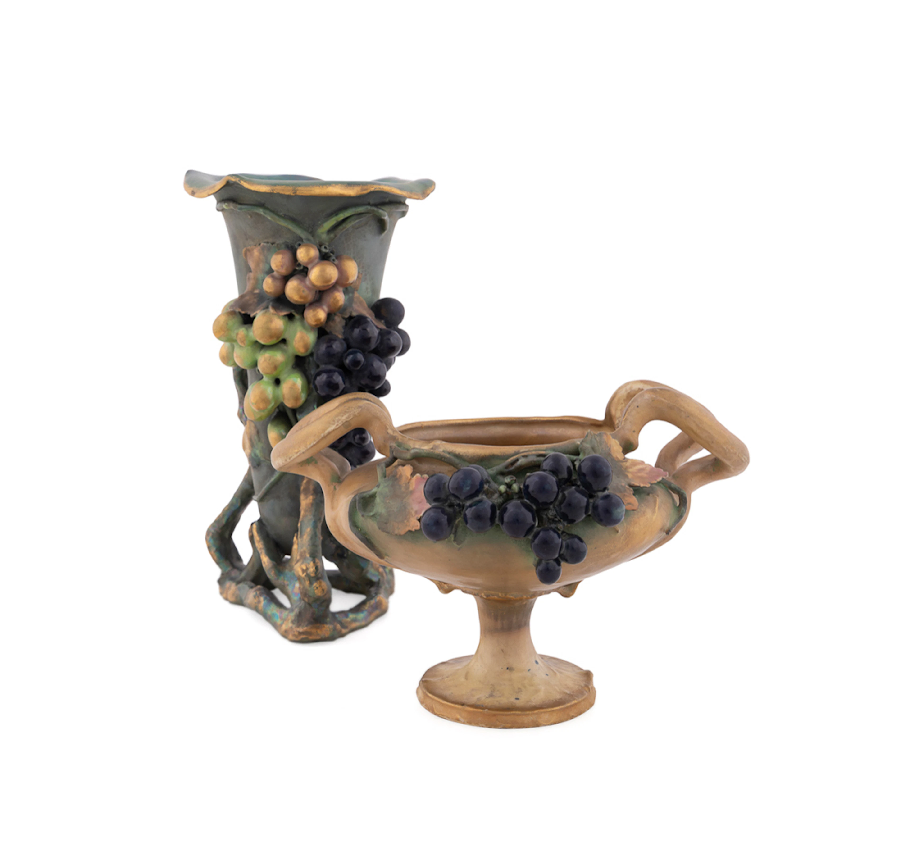 Amphora, Two Art Nouveau Grape Vessels, C. 1900