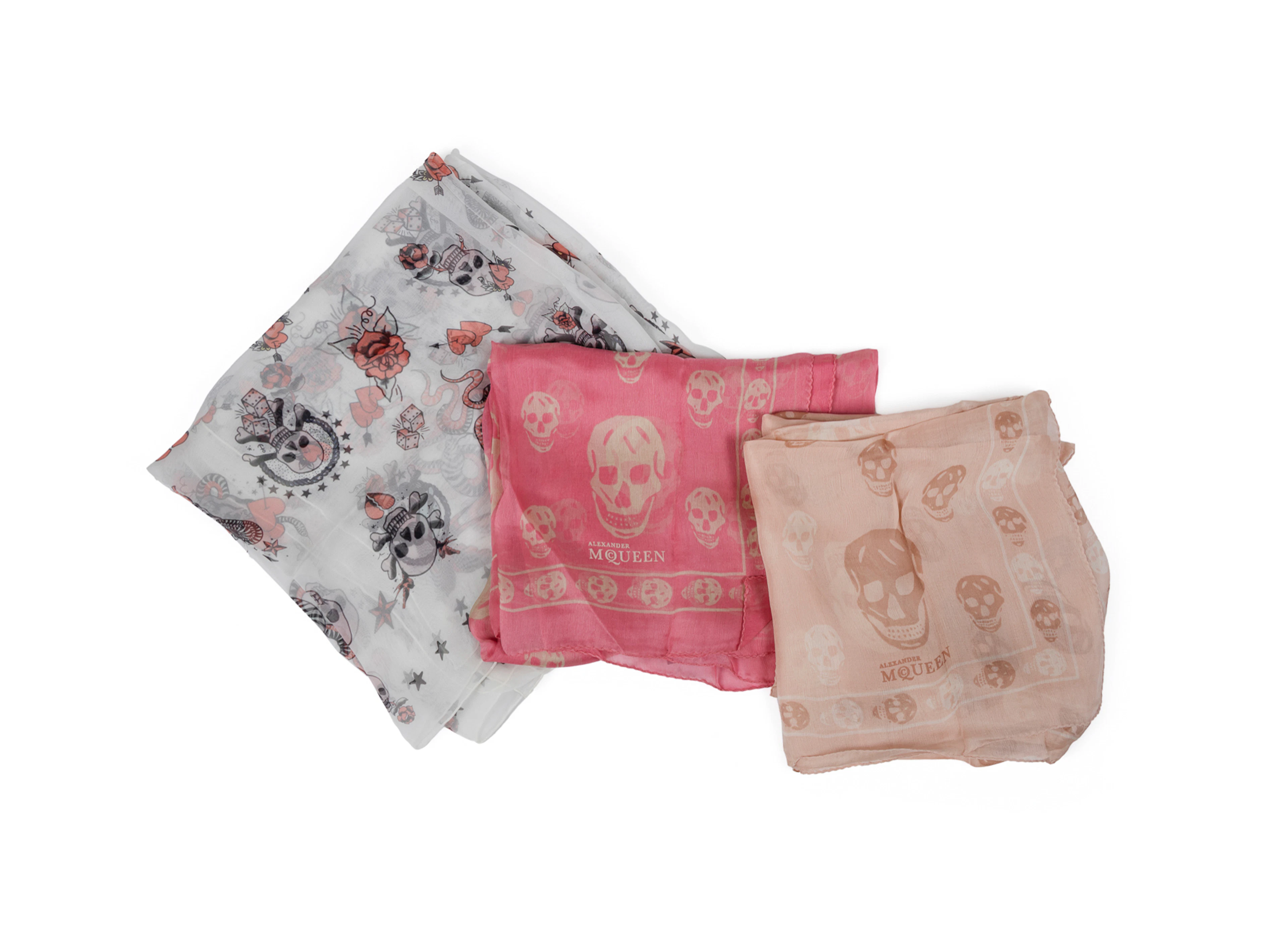 Alexander McQueen, Three Skull Scarves, Pink