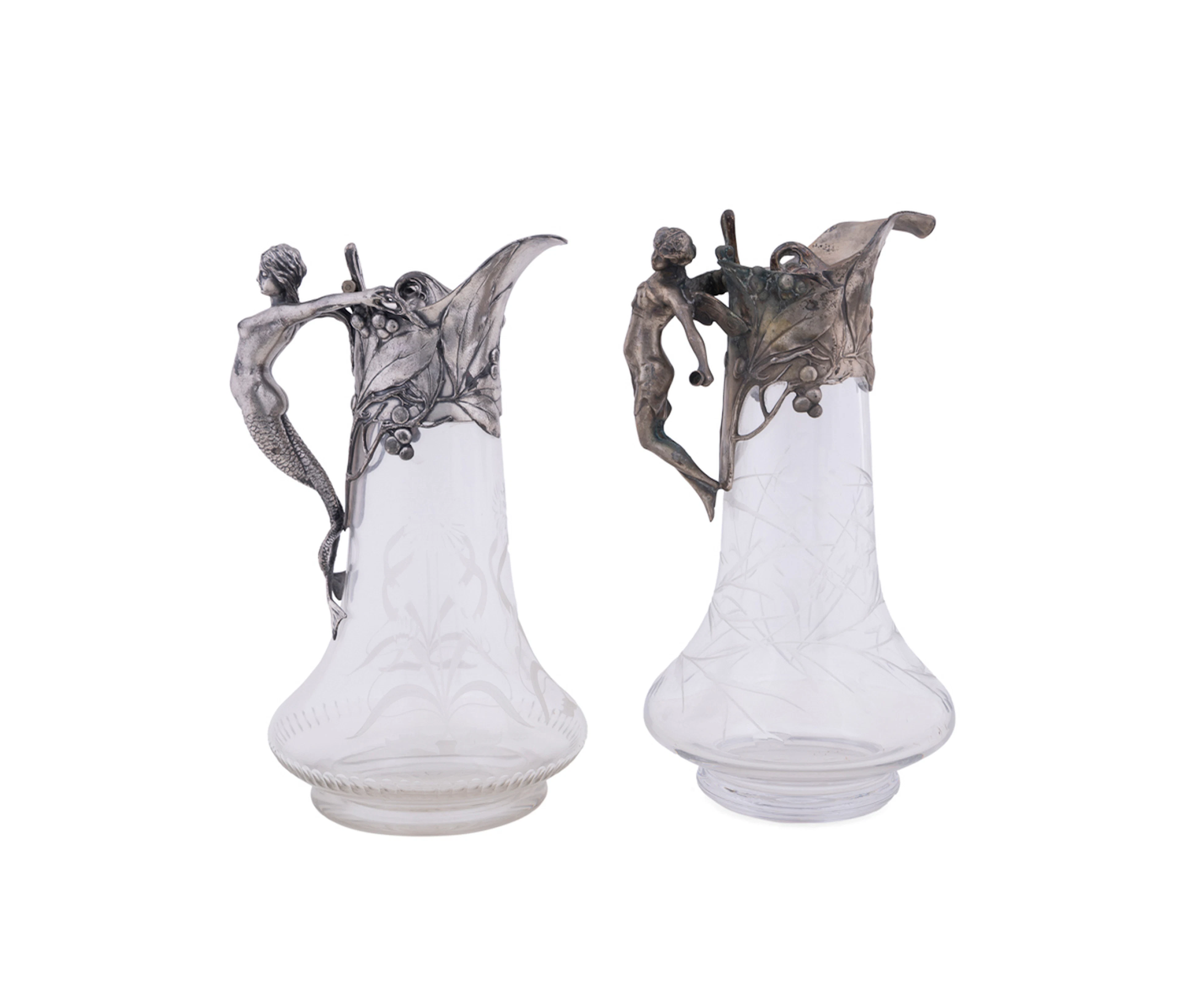 WMF, Two Art Nouveau Plated Figural Water Carafes