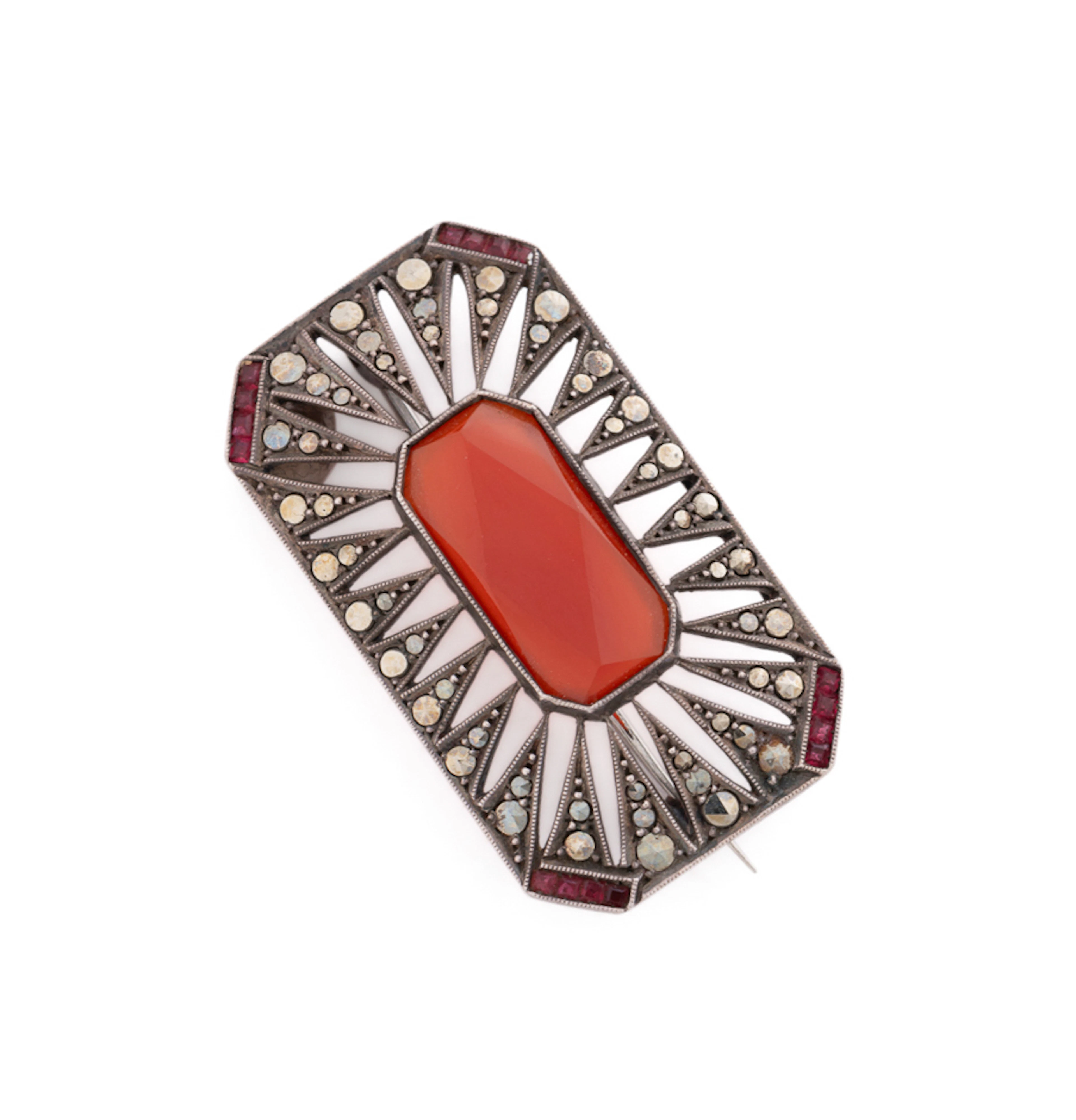 Sterling Silver and Carnelian Brooch