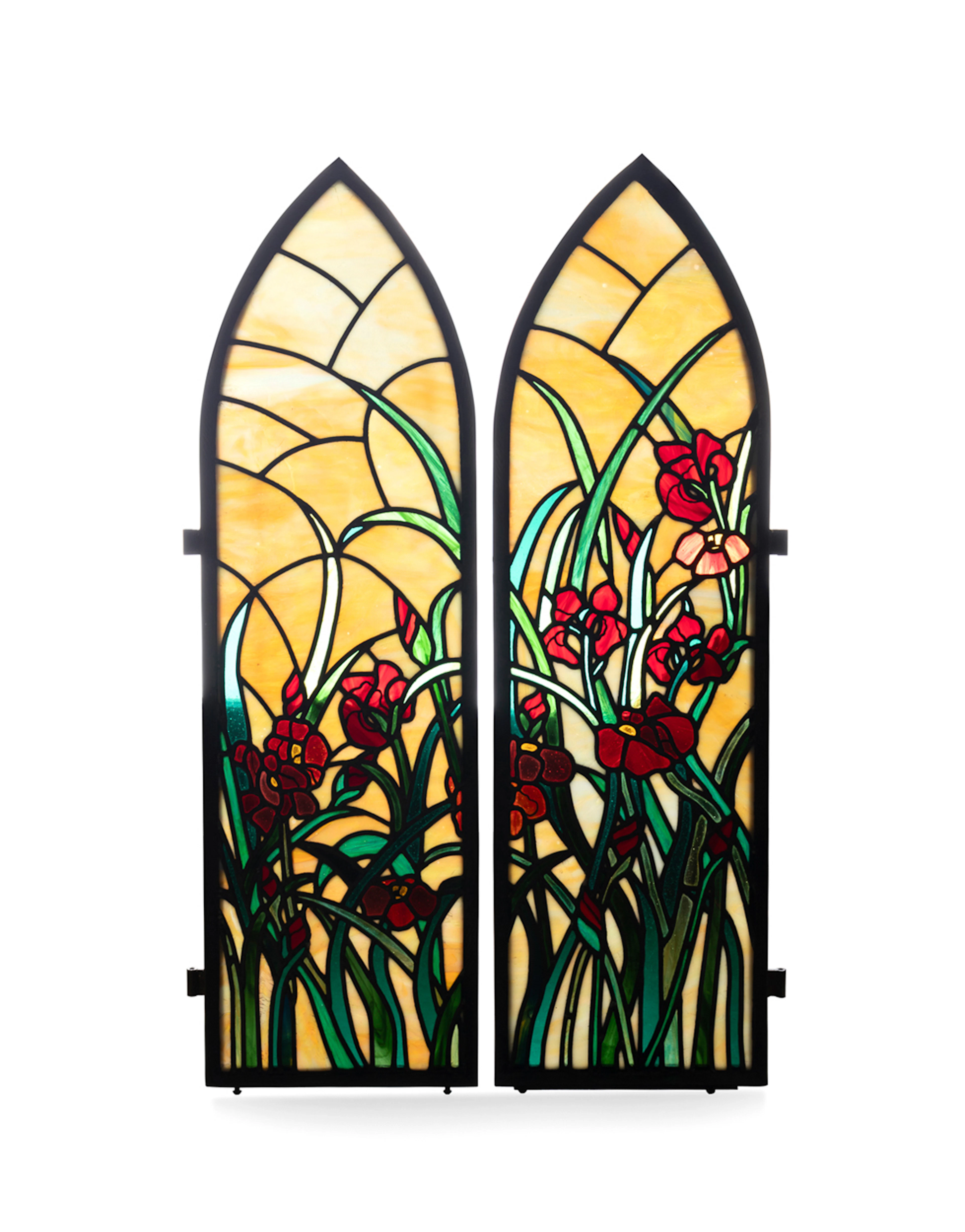 Pair of Floral Stained Glass Window Panels