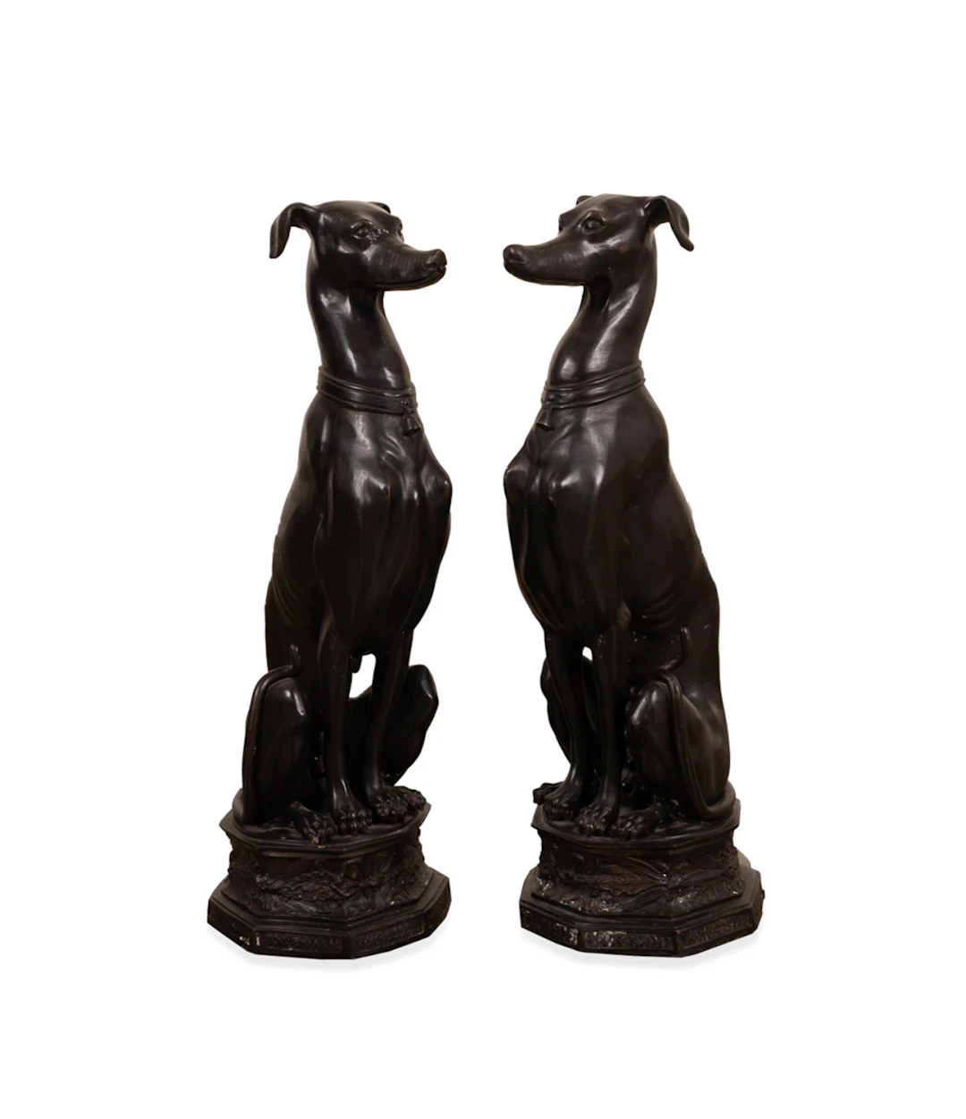 Pair of Large Seated Greyhound or Whippet Figures