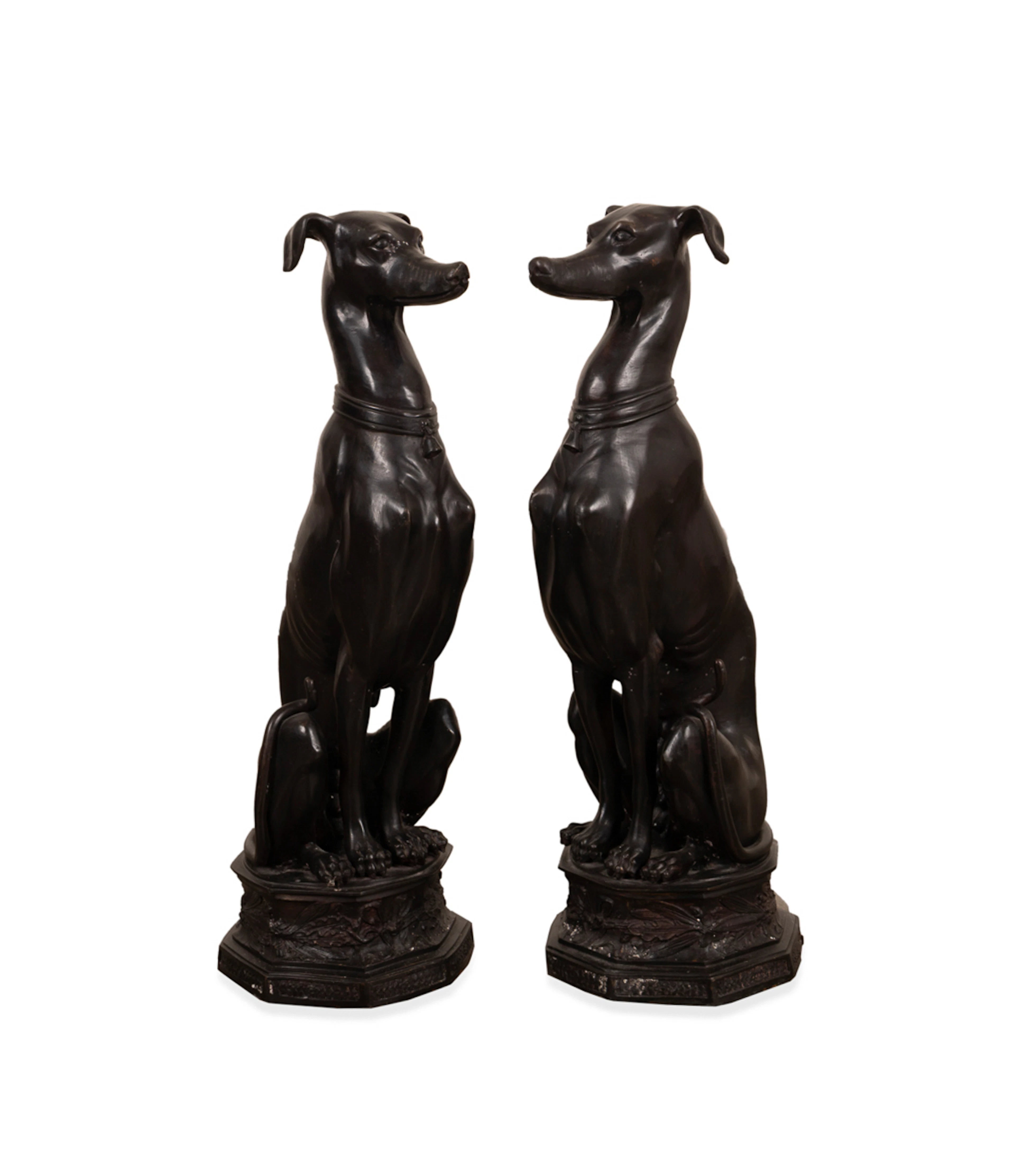Pair of Large Seated Greyhound or Whippet Figures