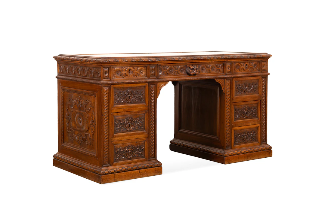 French Renaissance Revival Double Pedestal Desk