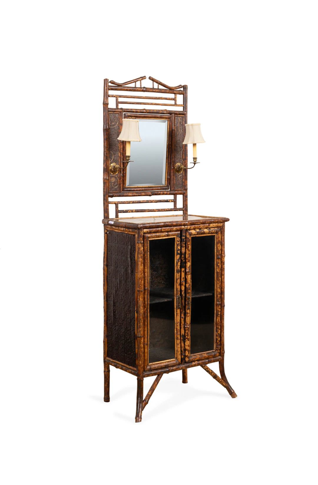 19th C. Aesthetic Style Burnt Bamboo Hall Cabinet