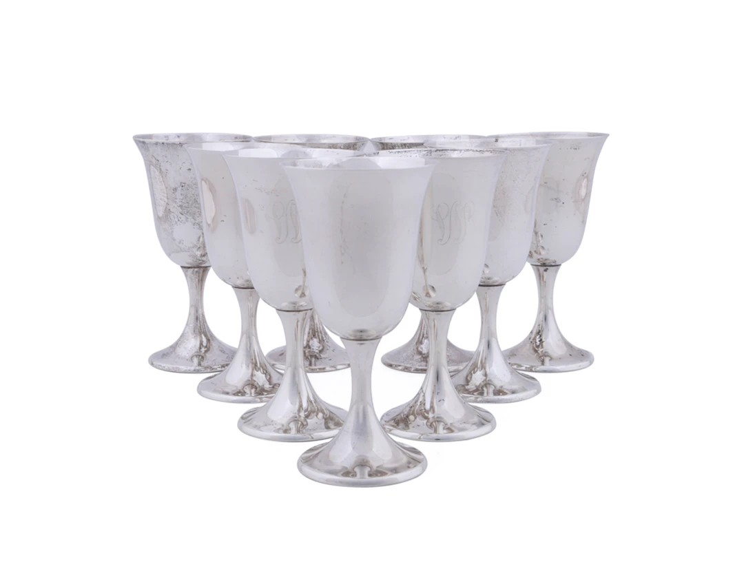 Gorham, Set of Nine Sterling Silver Goblets