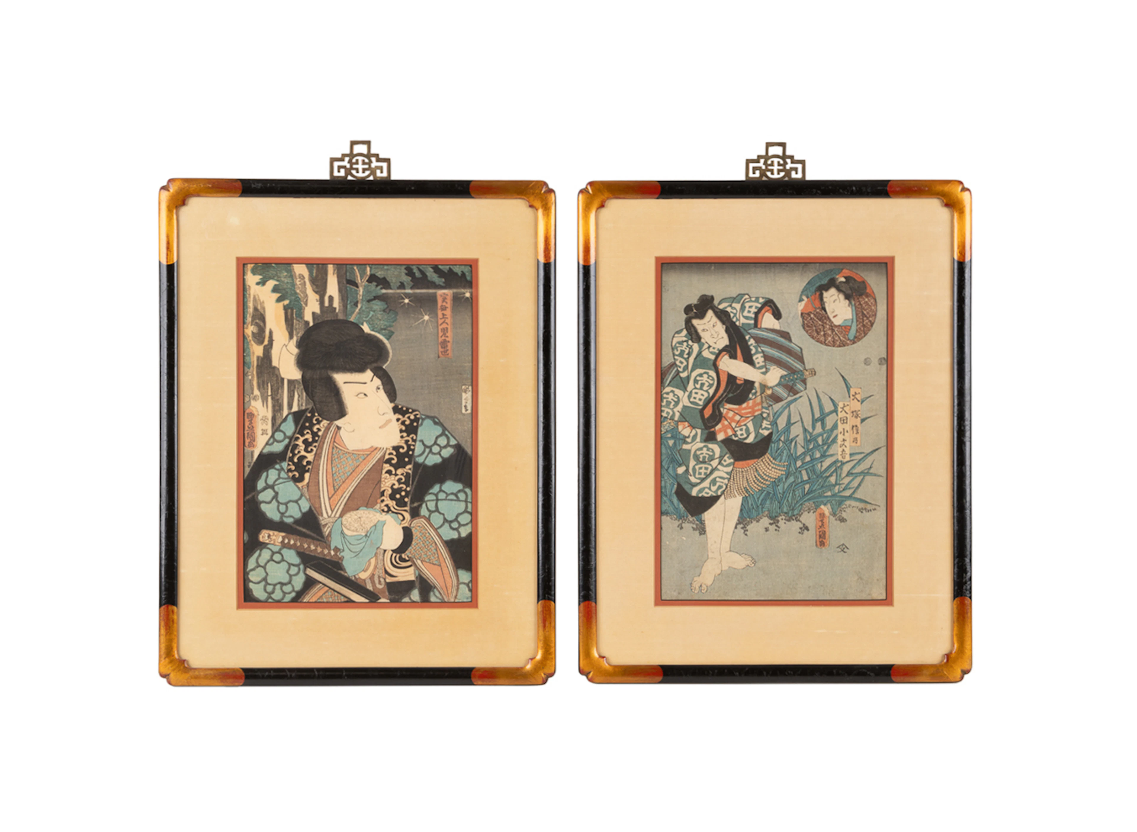 Kunisada, Two Kabuki Woodblock Prints, 1850s