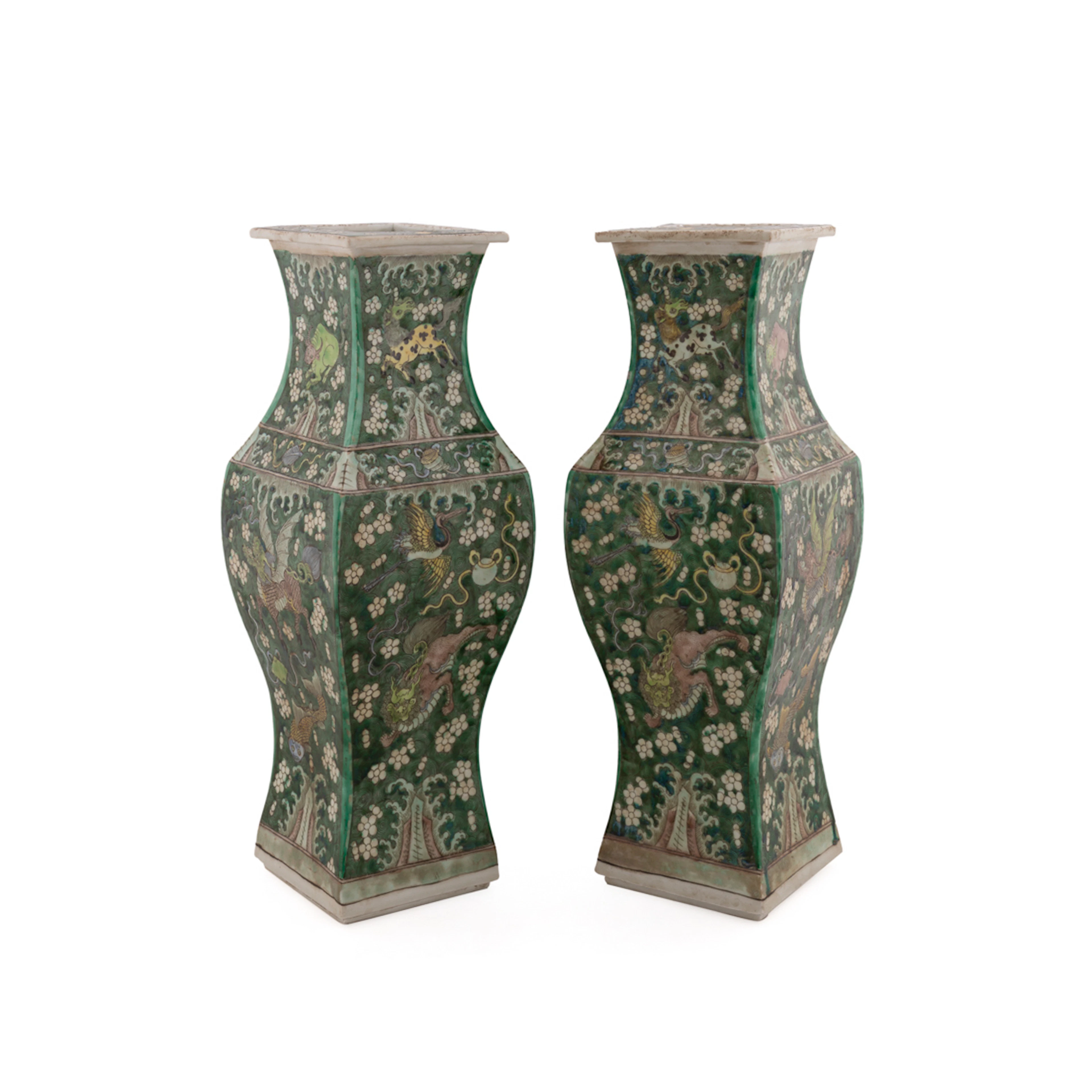19th C. Pair of Famille Verte Porcelain Vases