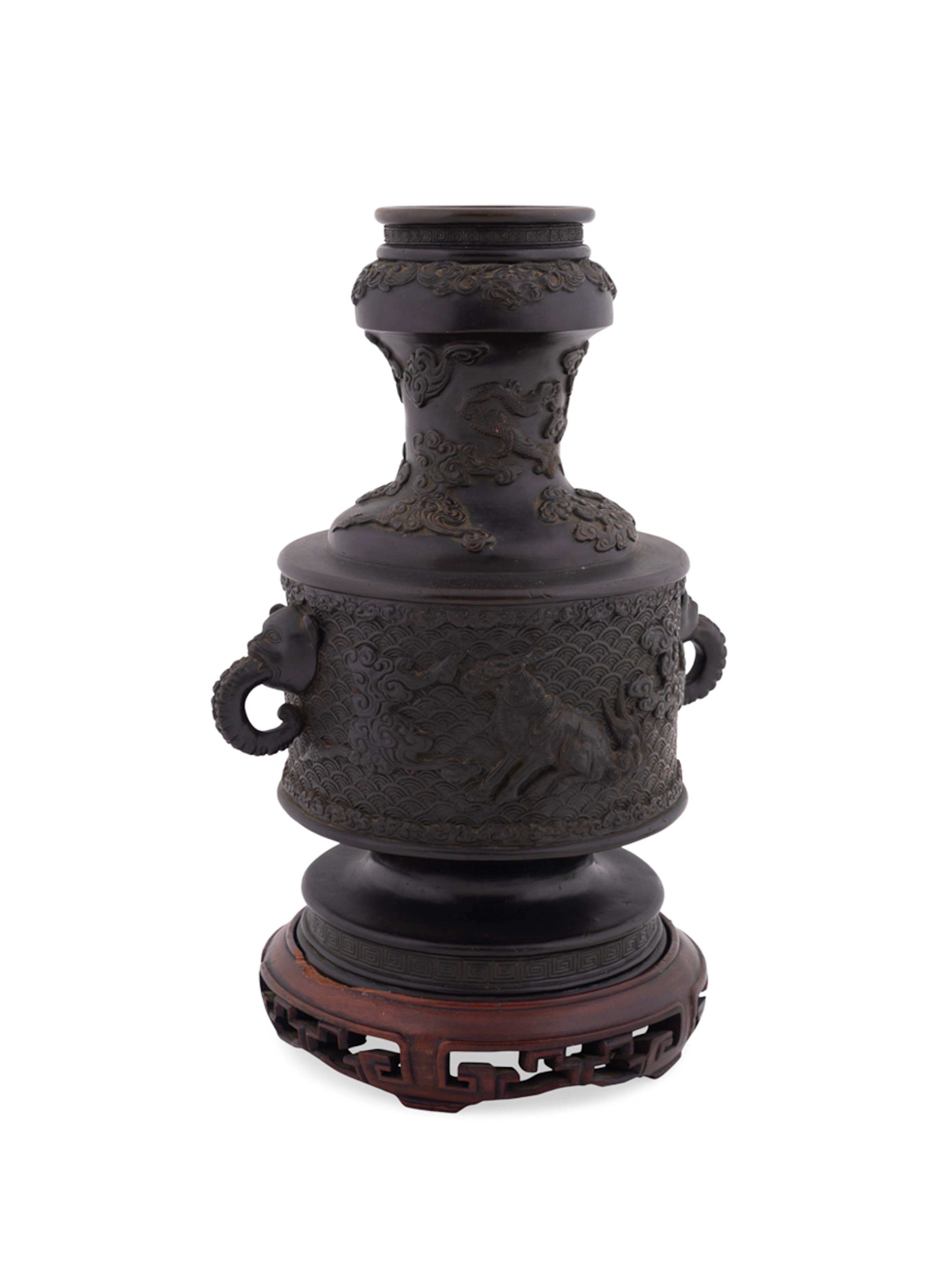 Japanese 19th C. Kirin on Cloud Motif Bronze Vase