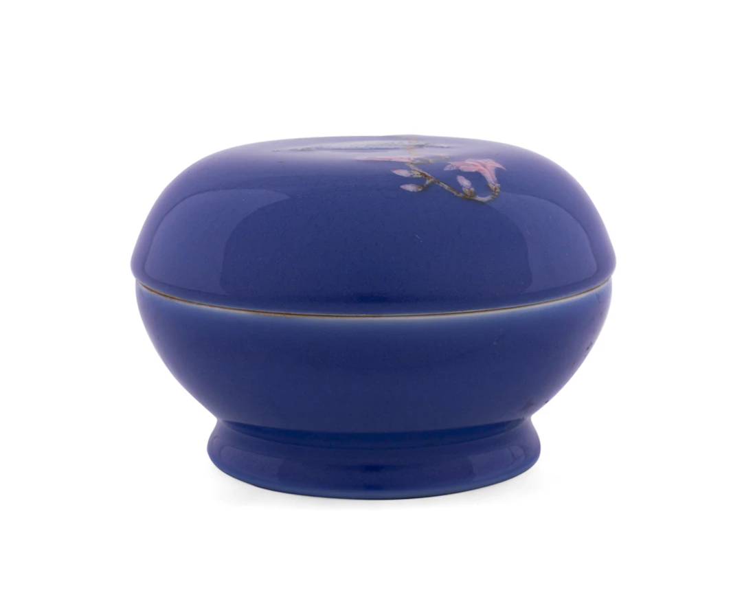 20th C. Chinese Blue Ground Porcelain Covered Box