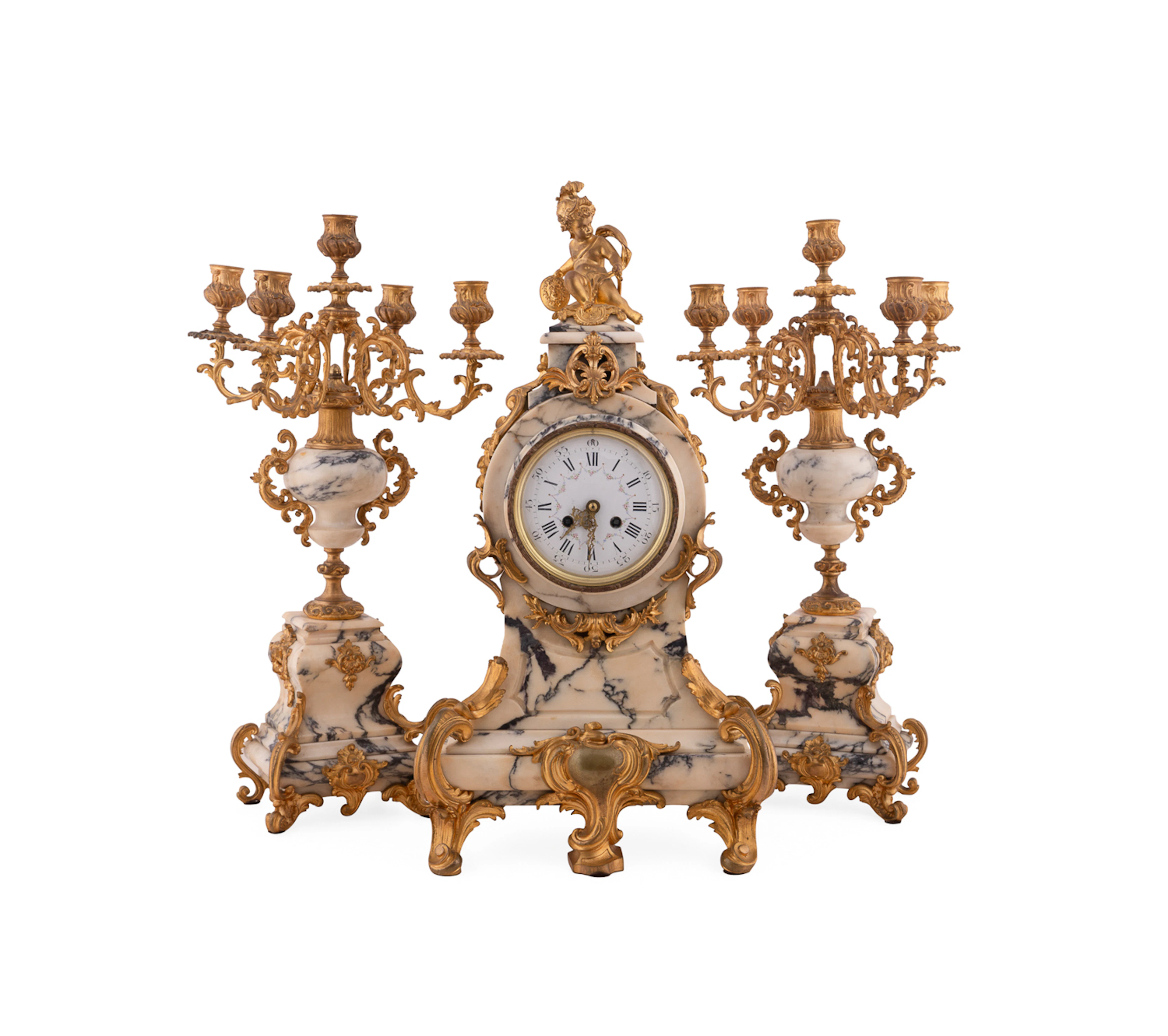 Louis XV Revival Clock & Candelabra Garniture