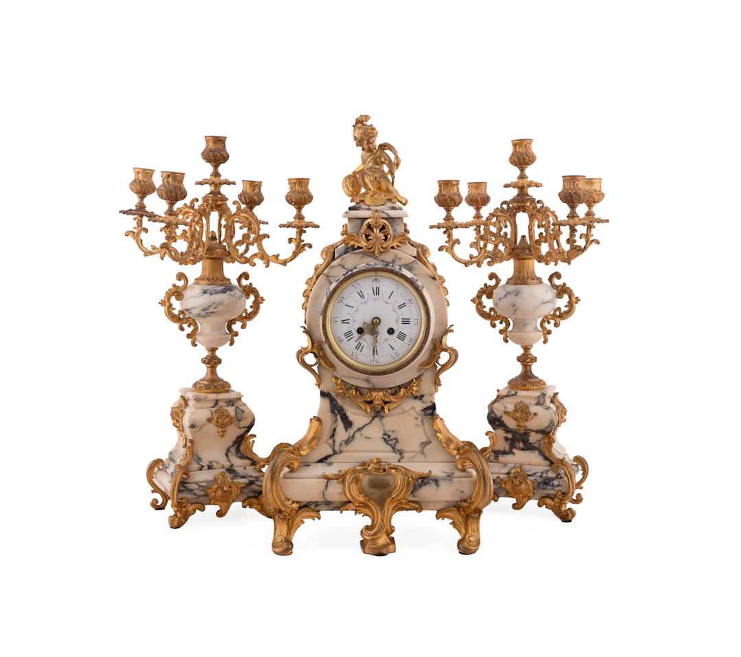Louis XV Revival Clock & Candelabra Garniture