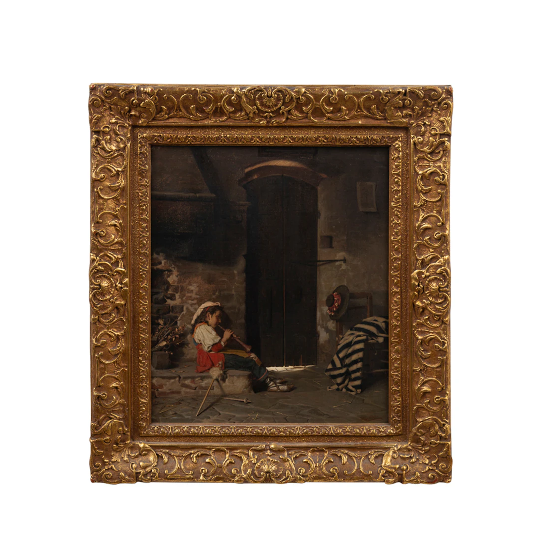 L. Scaffai, Boy Playing Instrument, 19th C., O/C