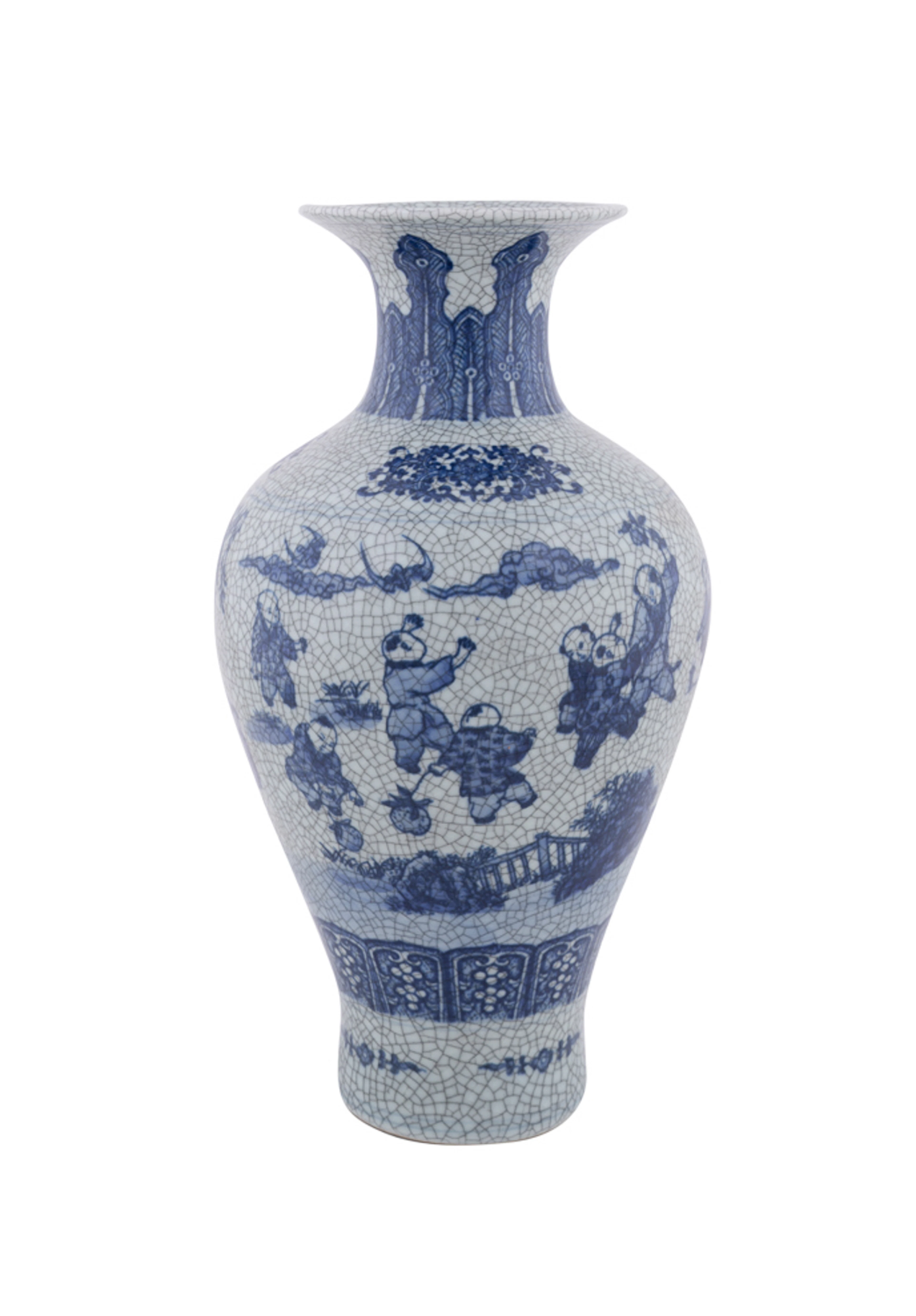 Chinese Blue & White Porcelain Crackleware Vase