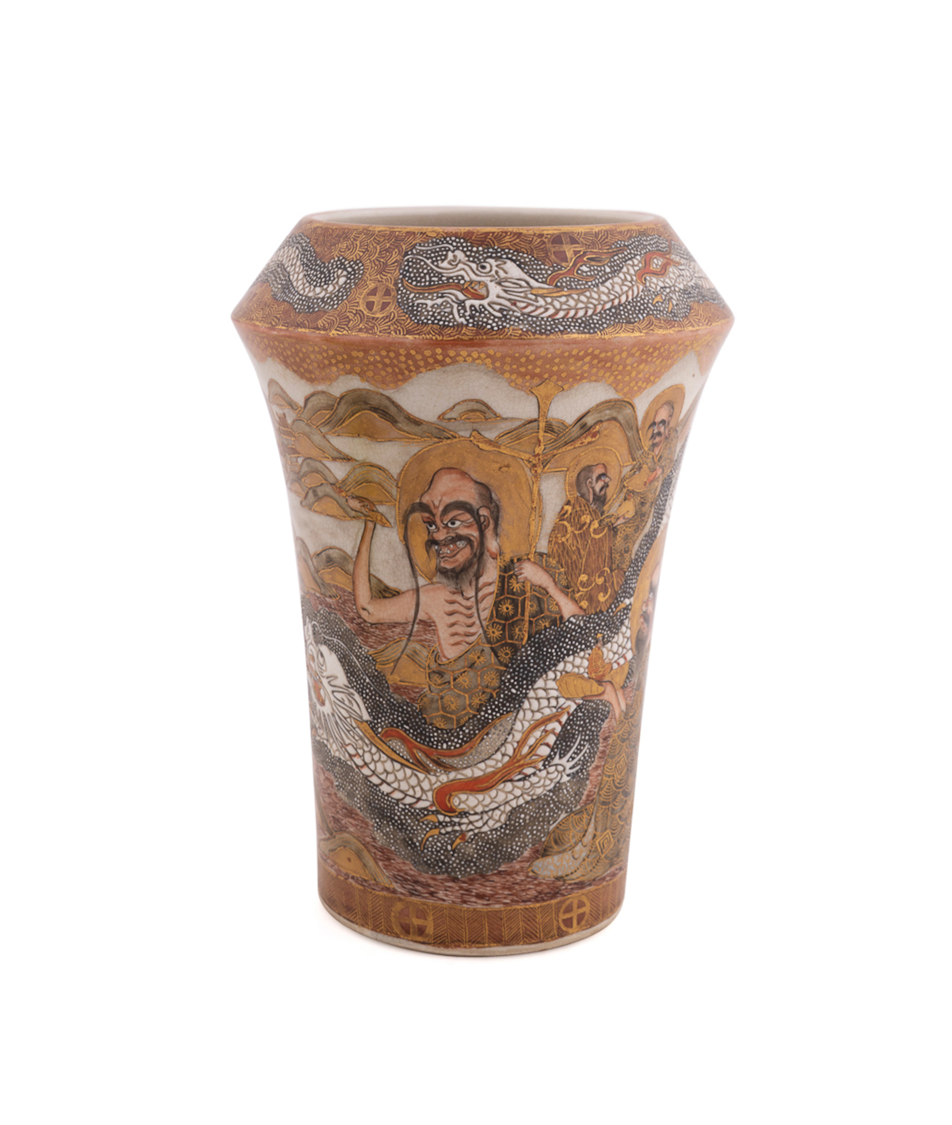 19th C. Satsuma Figural Motif Bulbous Top Vase
