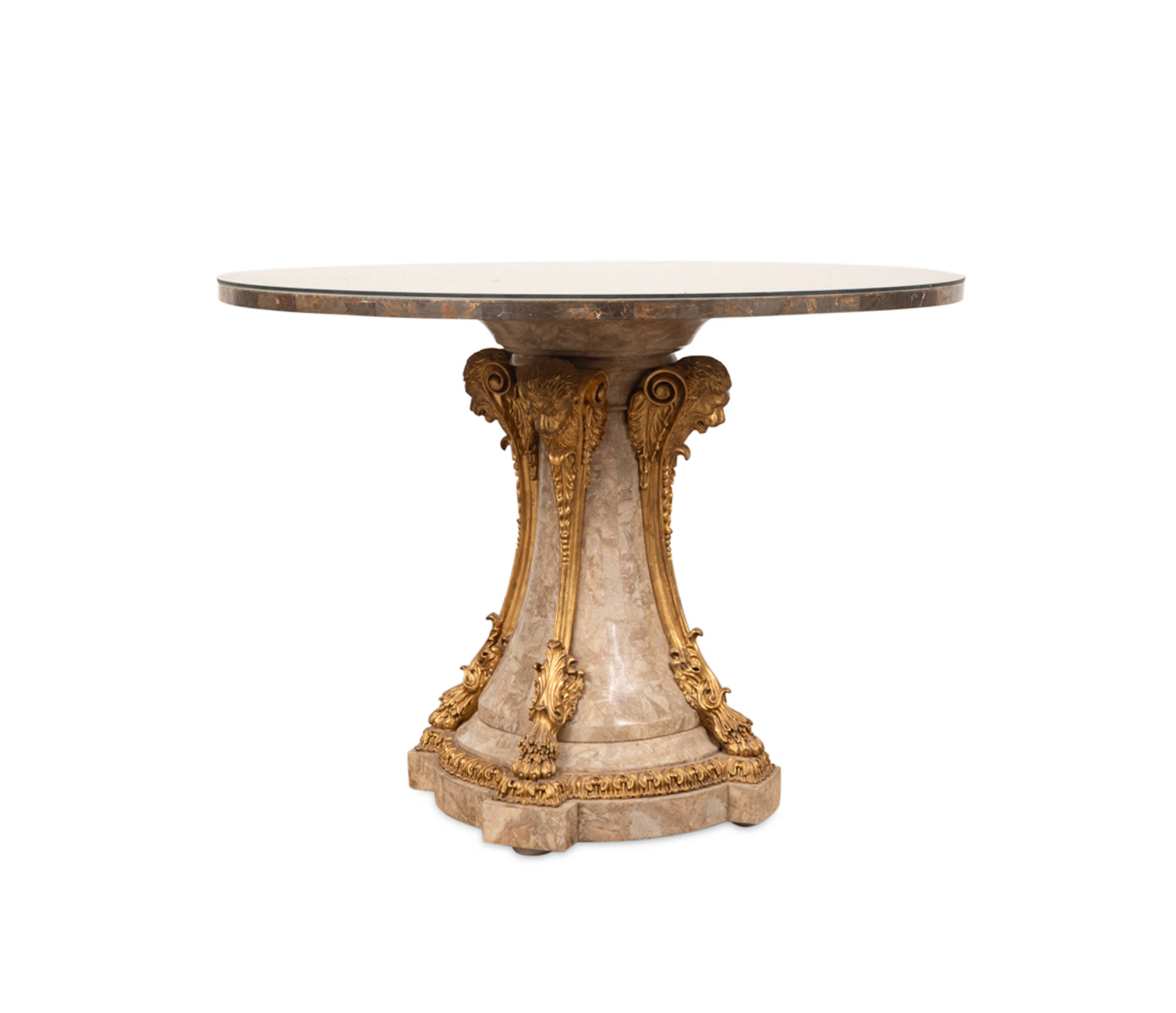 Pietra Dura Glass Top Round Center Table